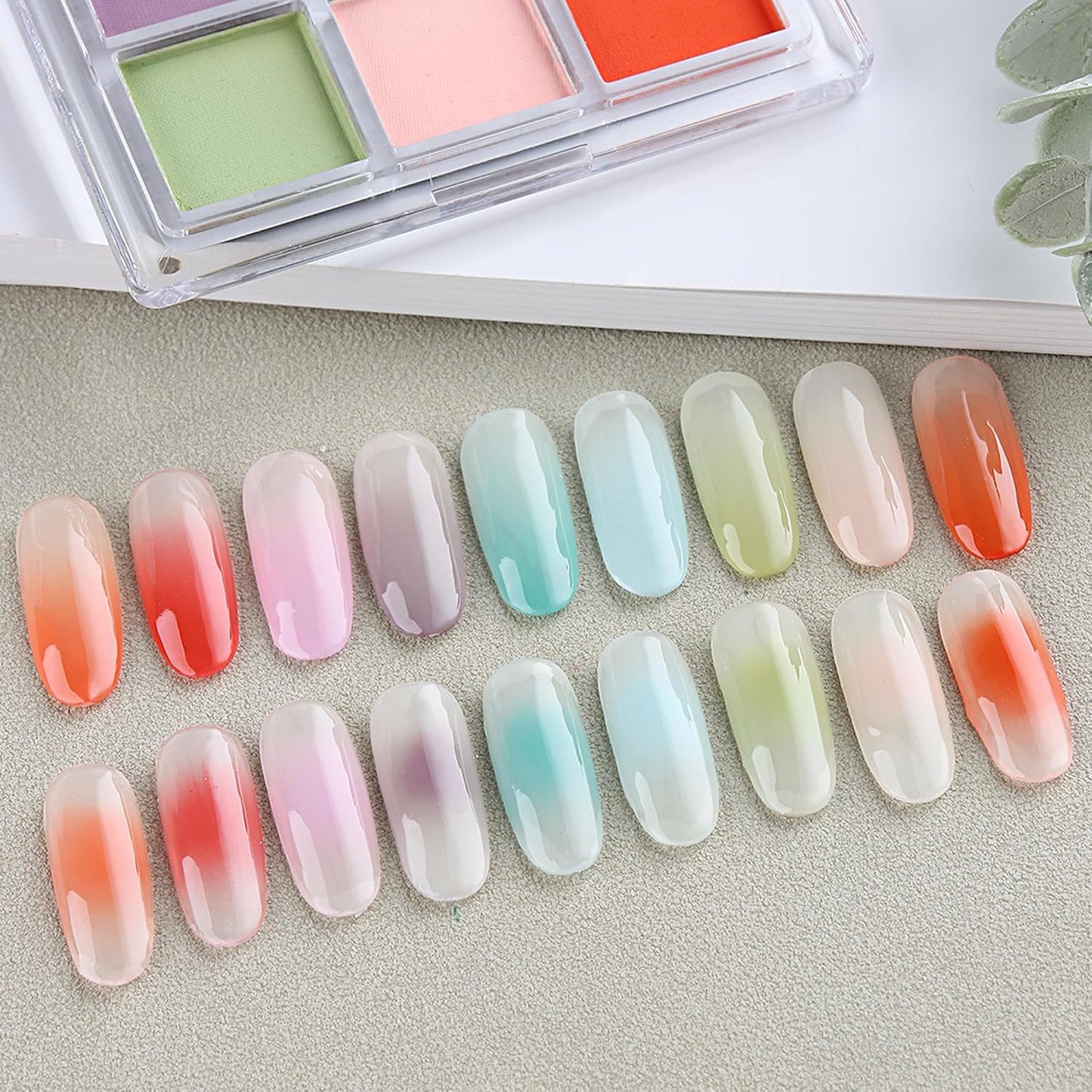 9 Colors Nail Pigment Palette Gradient Ombre Nail Powder Set for DIY Manicure Beginners - Perfect Nail Design with Ultra Fine Powder - Includes 5 Sponge Sticks 1 Brush #06