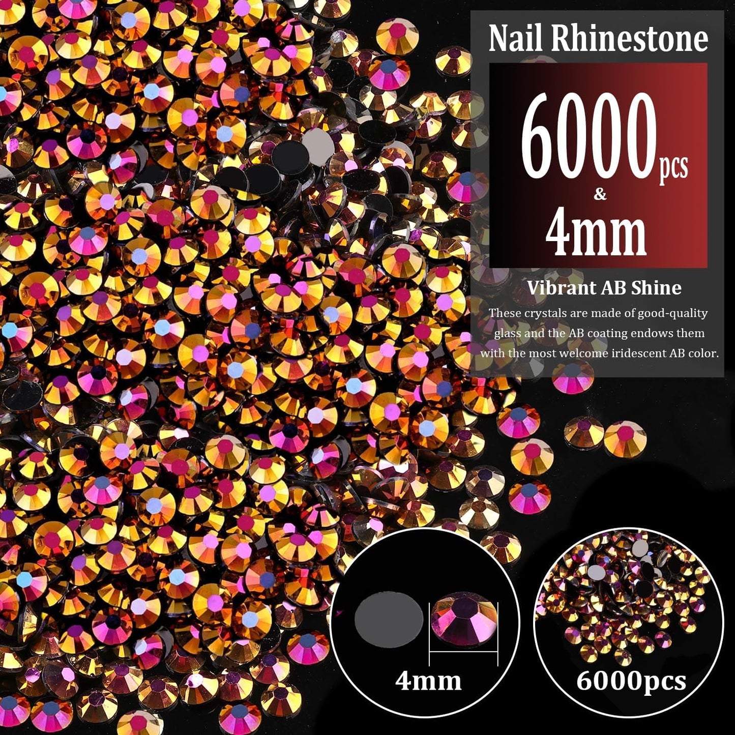 6000pcs 4mm Resin Rhinestones Bulk, Gold Rose AB Flatback Round Jelly Rhinestones Non Hotfix Crystal Gems Large Quantity Wholesale for DIY Crafts Clothes Bottles Face Makeup Manicure