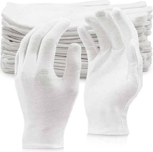 24 Pairs Soft Cotton Gloves - Washable, Moisturizing, Eczema-Friendly, Stretch for Coin Inspection - Men & Women