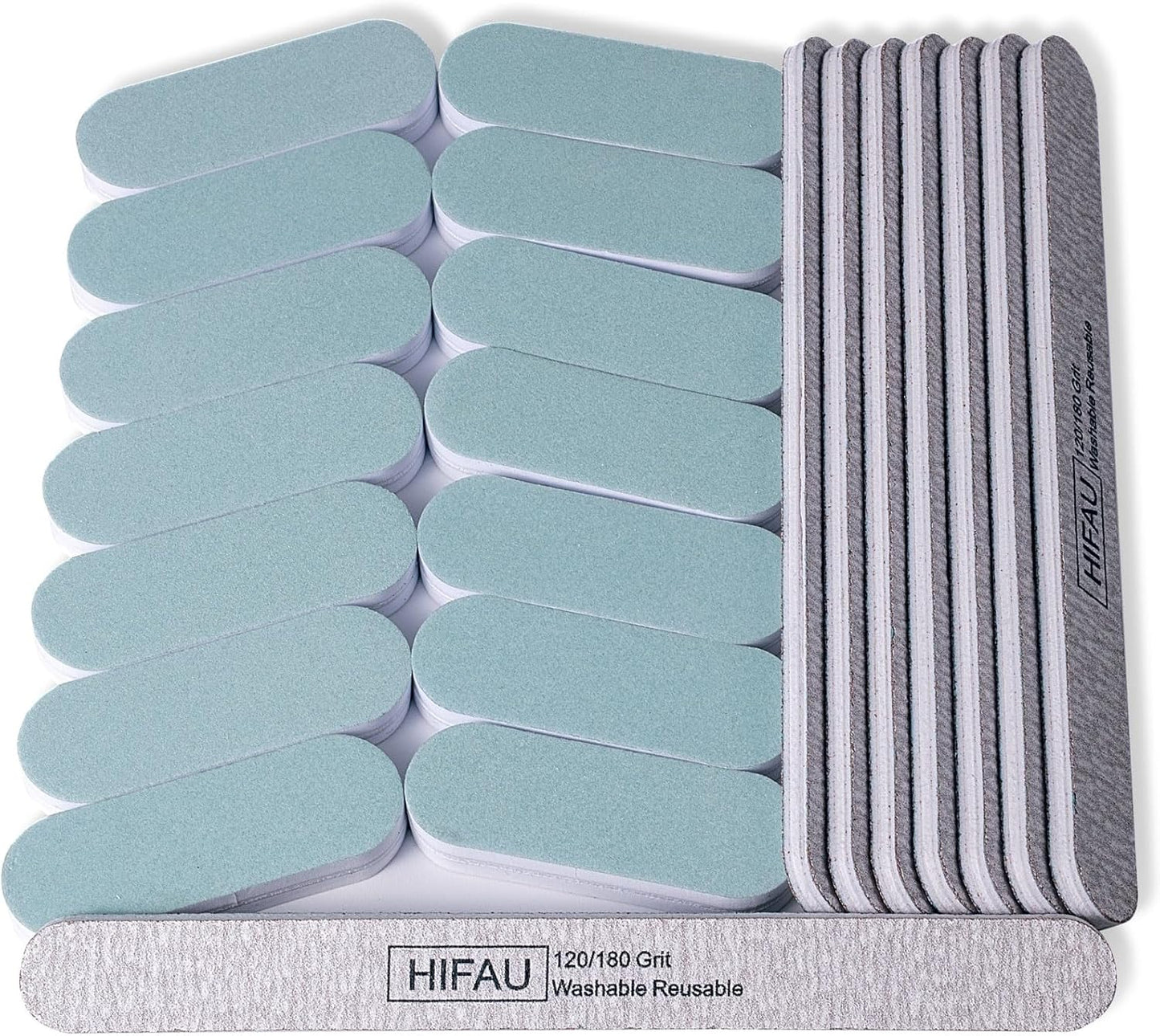 Nail Files and Buffers 22-Piece Set, 120/180 Grit Emery Boards for Nails (8 Pieces), 600/3000 Grit Nail Buffer and Shine Blocks (Mini 14 Pieces), Washable & Reusable, Manicure Kit for Women