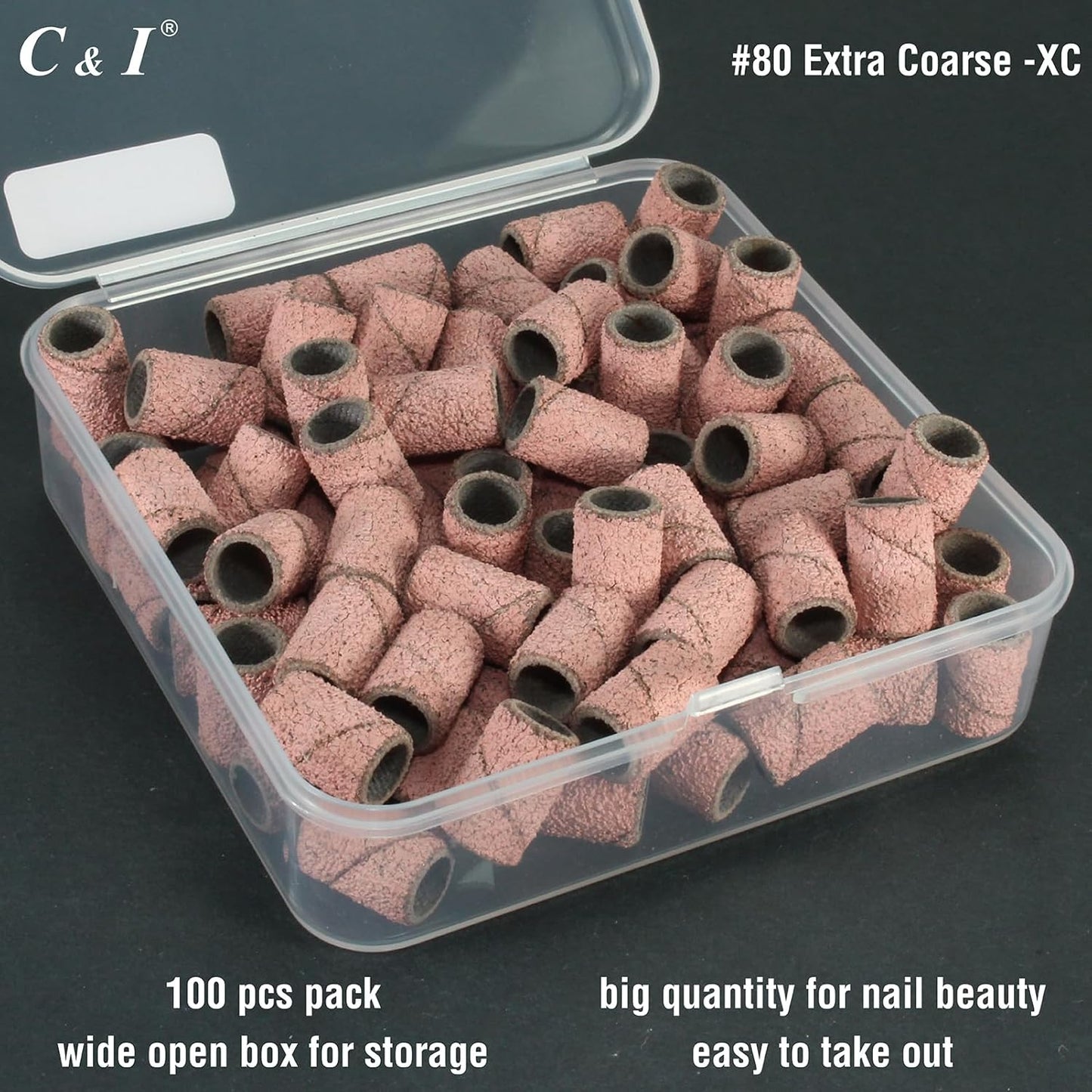 C & I Nail Sanding Bands 100 PCS Plus Upgrade Mandrel 1 PC, Nail Drill Bits for Acrylic Gel Nails Remove, Natural Nails Buffer for Nail Prep and Nail Shiner (Pink, #80 Extra Coarse)