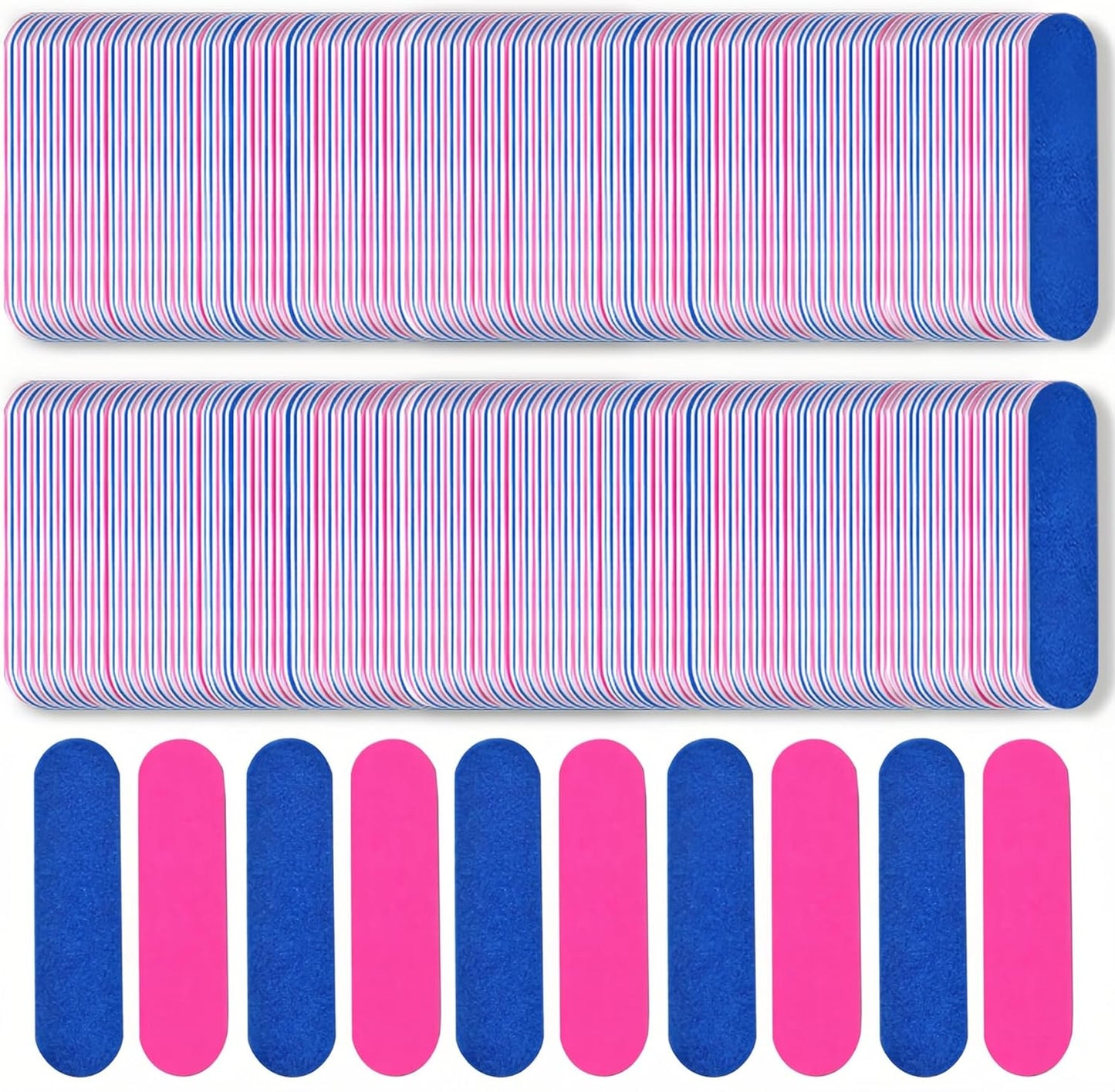 Mini Nail File Bulk 300Pcs (180/240 Grit), Disposable Nail Files Double Sided Emery Boards Home or Professional Manicure Tools(Blue and Pink)