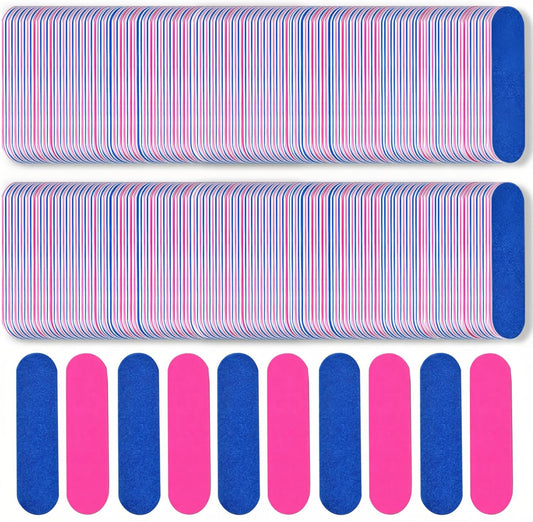 Mini Nail File Bulk 300Pcs (180/240 Grit), Disposable Nail Files Double Sided Emery Boards Home or Professional Manicure Tools(Blue and Pink)