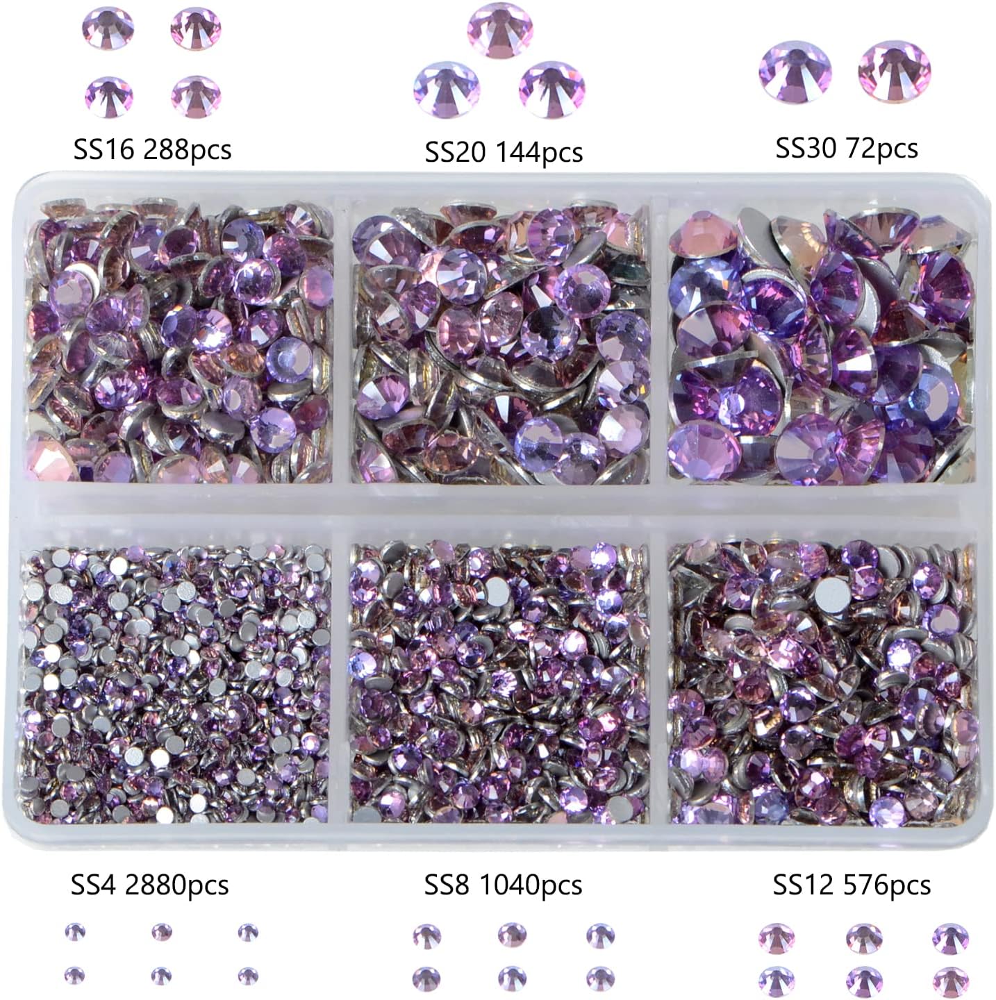 Bymitel 5000 Pieces 6 Mixed Sizes Glue Fix on Glass Rhinestones Round Crystal Gems Flatback for DIY Jewelry Making with one Picking Pen(6-Sizes 5000PCS, Green Pink)