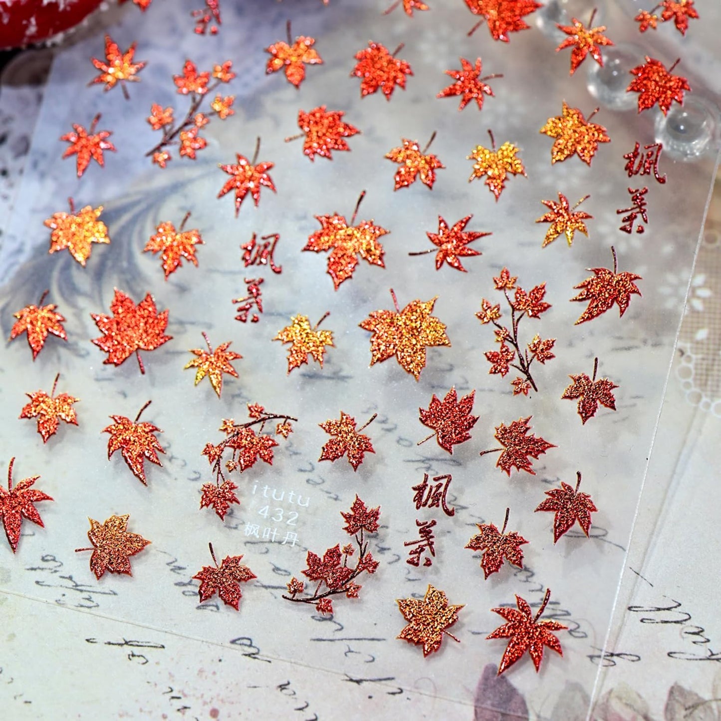 1 Sheets Fall Nail Stickers for Nail Art 5D Self-Adhesive Embossed Maple Leaf Nail Art Stickers Red Autumn Maple Leaves Nail Decals Thanksgiving Nail Design Sticker for Women DIY Manicure