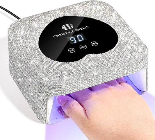 UV Nail Lamp, CHRISTINE SHELLY UV Light for Gel Nails, 48W Plug-in Mini Diamond Nail Lamp Nail Dryer with Touch Control Auto Sensor and 3 Timer Settings Nail Light Curing Lamp, Home, White Diamond