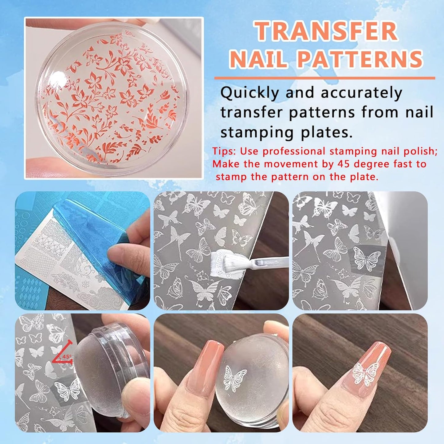 French Tip Tool- 4 Pcs Nail Stamper Kit Clear Silicone Nails Stamping Long & Short Jelly Stamper with Scrapers Nail Printing Tool for French Manicure Home DIY Nails Art Salon