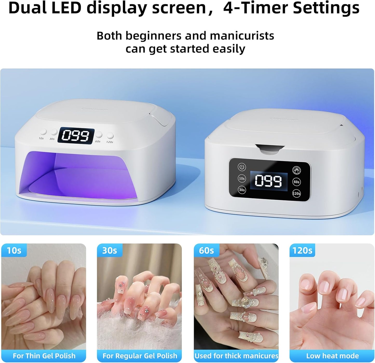 UV Gel Nail Lamp LED Nail Light Fast Dryer for Gel Polish Curing with Arm Rest Portable Handle 4 Timers Automatic Sensor Double Led Display