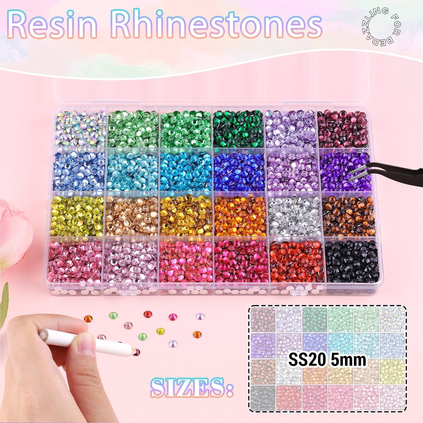 6600Pcs Resin Rhinestones for Bedazzling with B7000 Jewelry Glue, Multicolor 5mm Flatback Gems Rhinestones for Crafting, Clothing Tumblers Mugs Shoes Fabric Decor Nail Art