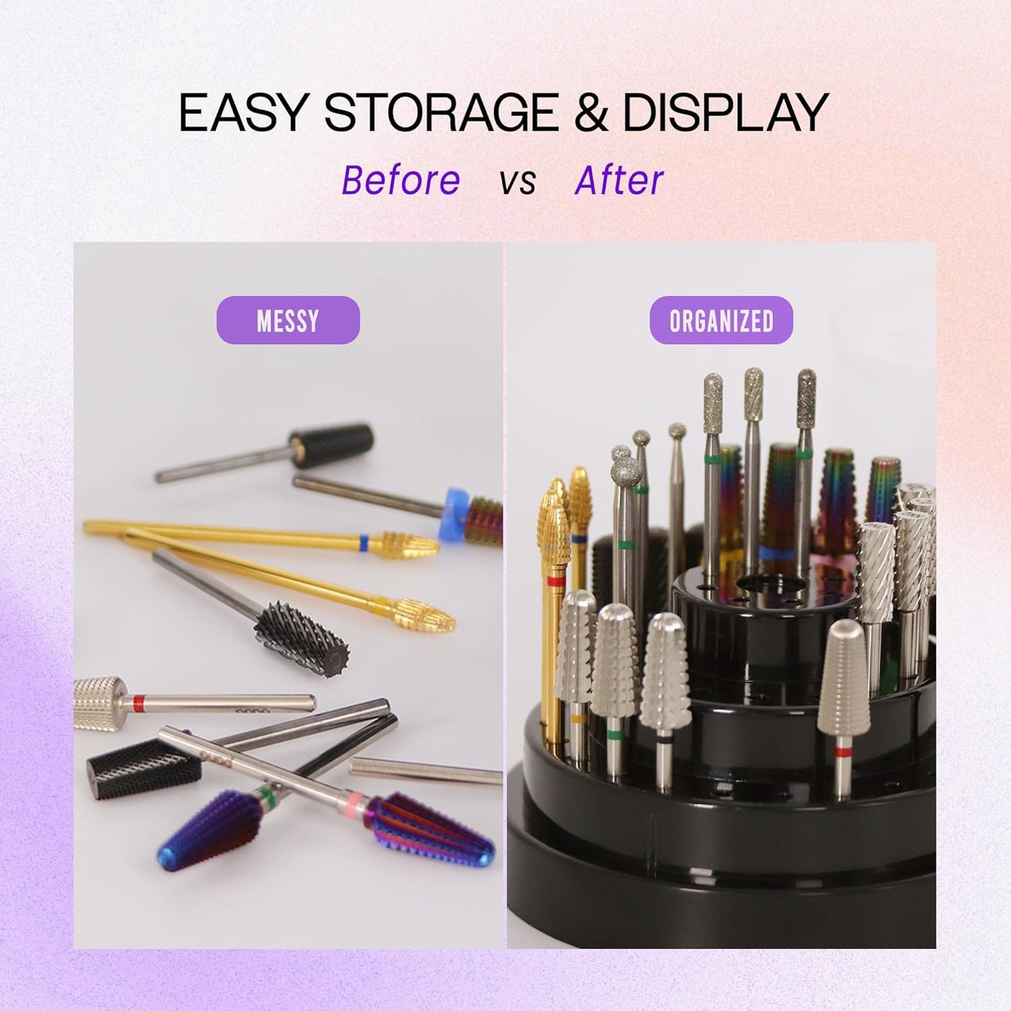 PANA Round Cake Tier Nail Drill Bit Holder Display Organizer Case - Dustproof Carbide Bit Storage Container Box For Manicure Tools Nail Salon - 48 Holes White (Drill Bits Not Included)