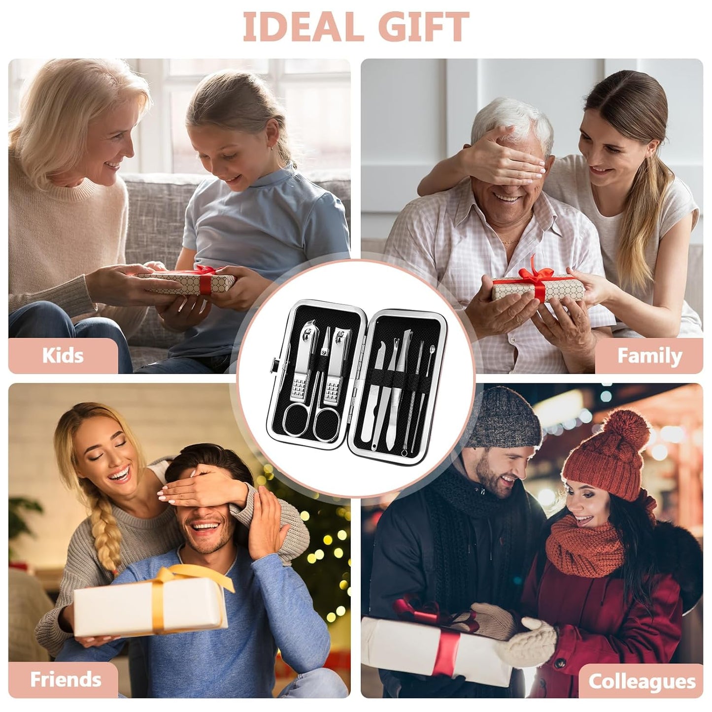 Therwen 24 Sets Manicure Set Nail Clippers 8 in 1 Stainless Steel Grooming Nail Kit Thank You Appreciation Gift Professional Pedicure Tool for Men Women Personal Care(Pink)