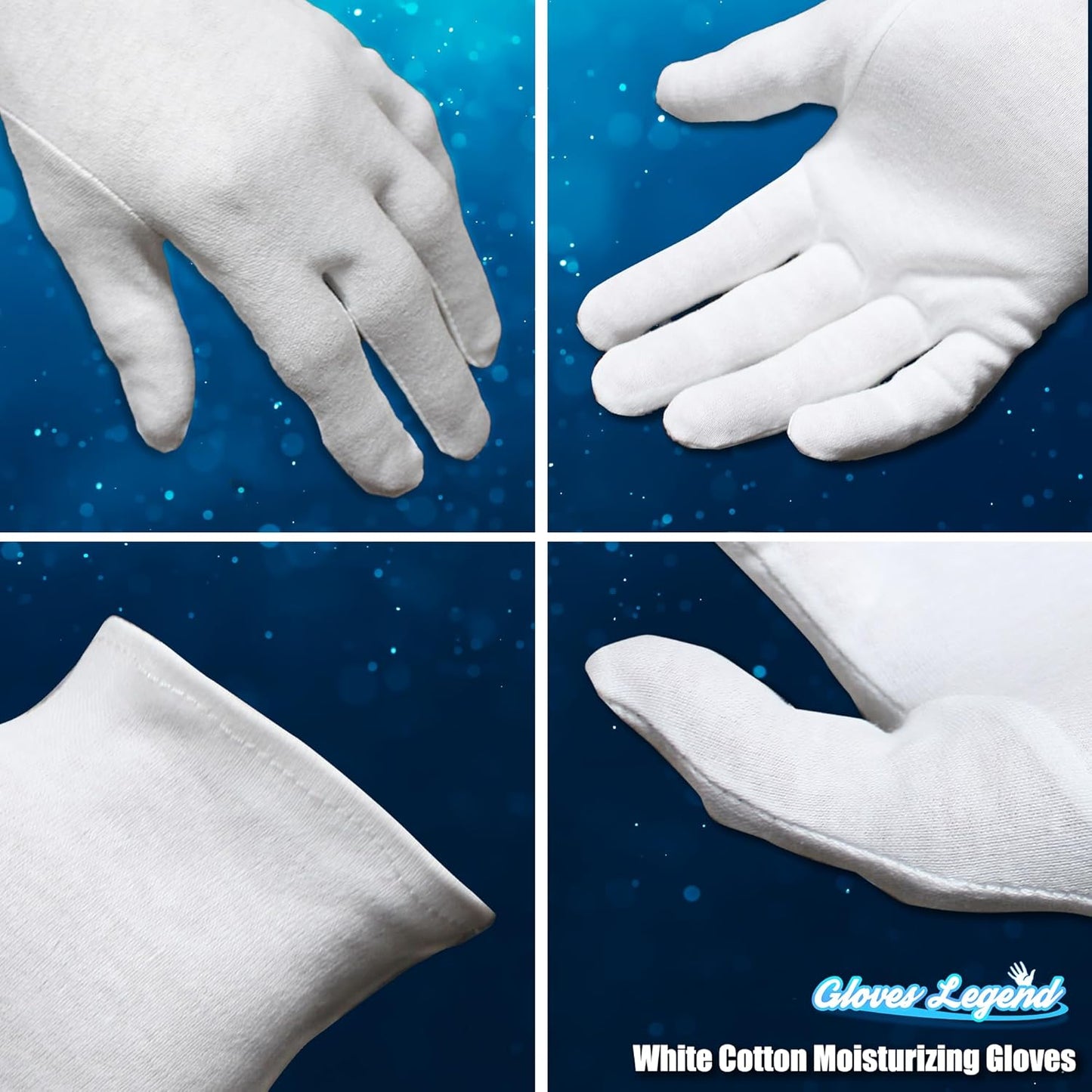 12 Pairs - Medium - Gloves Legend Cotton Moisturizing Gloves for Dry Hands - White Sleeping Gloves for Nighttime Care - 100% Cotton