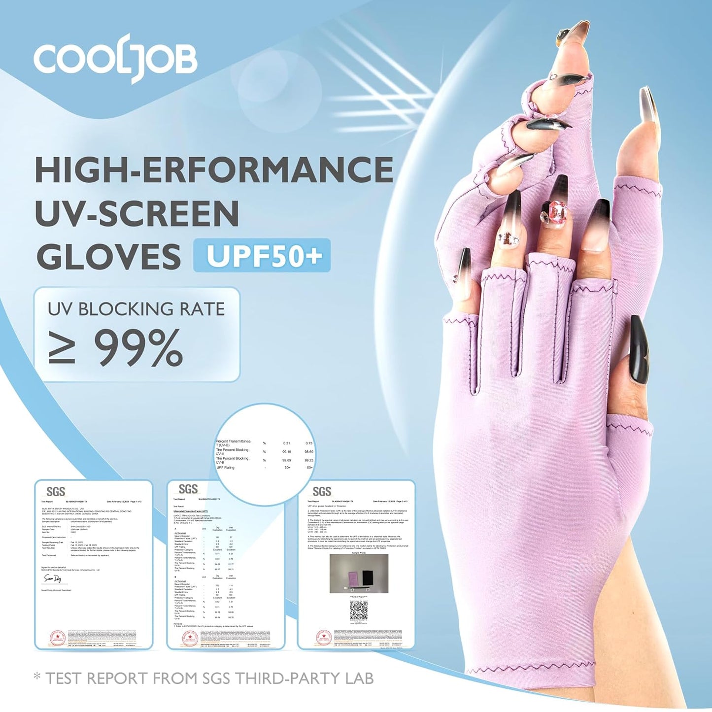 COOLJOB Anti-UV Gloves for Nail Lamp, Professional UPF50+ UV Protection Glove for Manicures, Art Skin Care Fingerless, Women Men Protect Hands from Sun and Nail Dryer Harm, Purple, 1 Pair
