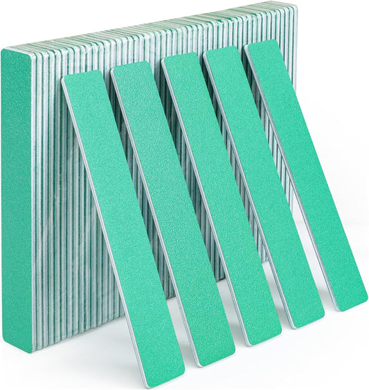 Nail File, 50 PCS Nail Files 7" Long 80/80 Grit for Acrylic Nails Gel Nails Dip Powder Nails Poly Gel Washable Reusable Double Sided Buffering