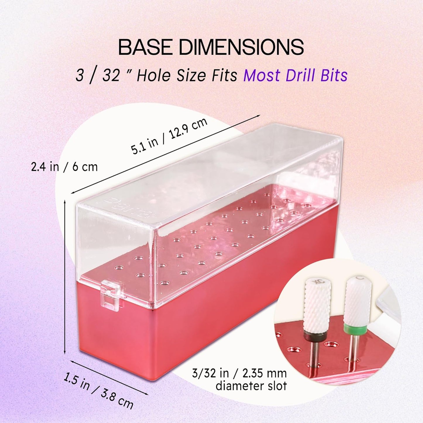 PANA Rectangle Nail Drill Bit Holder Display Organizer Case - Dustproof Carbide Bit Storage Container Box For Manicure Tools Nail Salon - 30 Holes Rose Gold (Drill Bits Not Included)