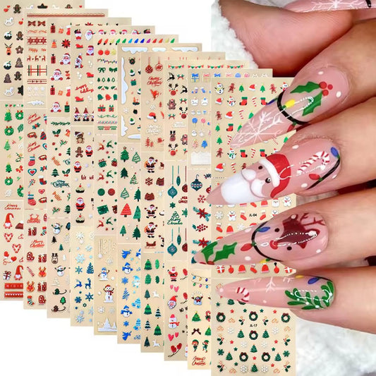 30 Sheets Christmas Nail Art Stickers Decals 3D Self Adhesive Christmas Nail Decals Santa Claus Elk Snowman Christmas Tree Nail Decorations Winter Nail Stickers for Women DIY Acrylic Nail Supplies