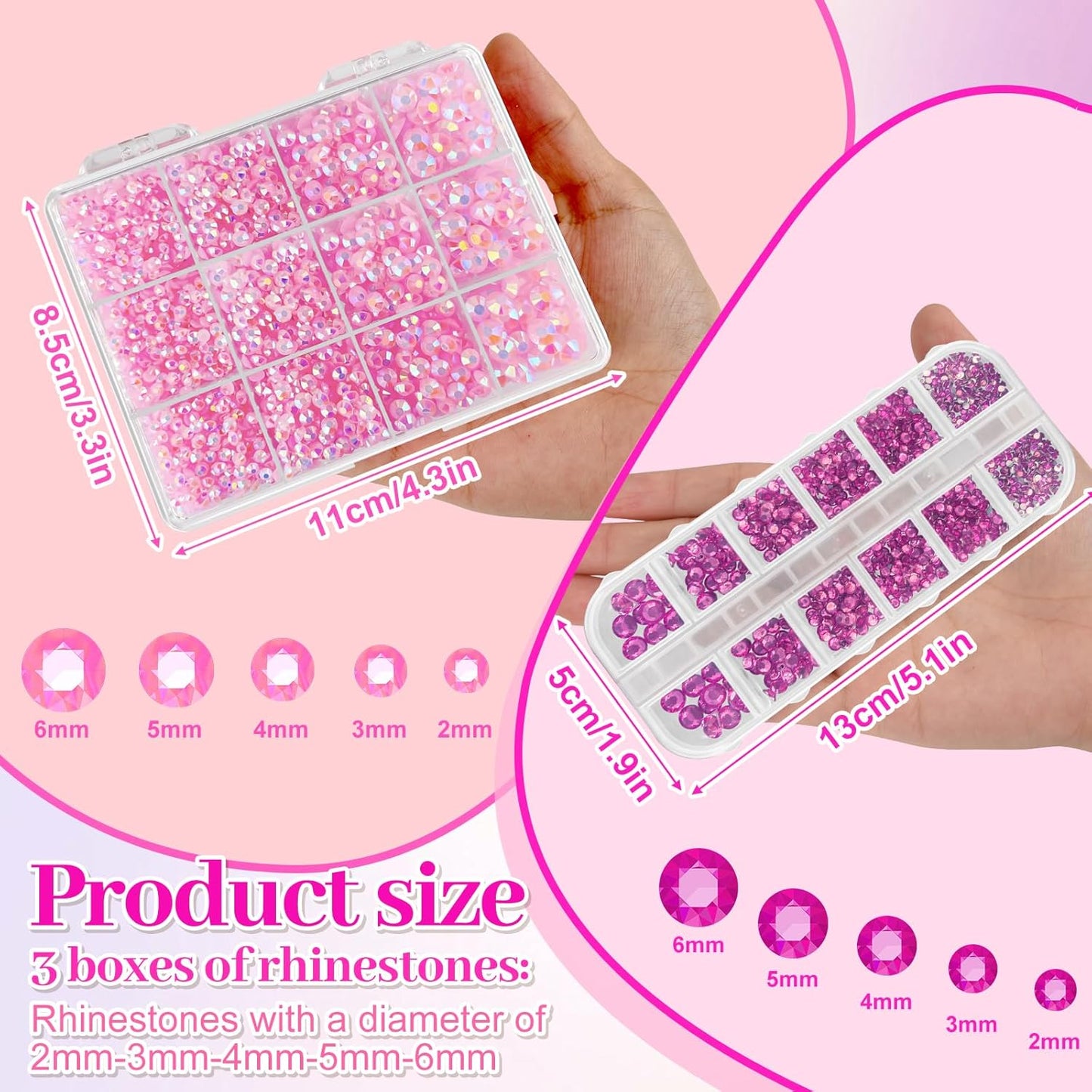 ASTARON Pink Resin Rhinestones for Crafting, 2mm-6mm Mixed Flatback Resin Gemstones for Crafts Gems Bulk Jelly AB Bedazzling Diamonds with Glue for Nails, Tumblers, Mugs Decoration