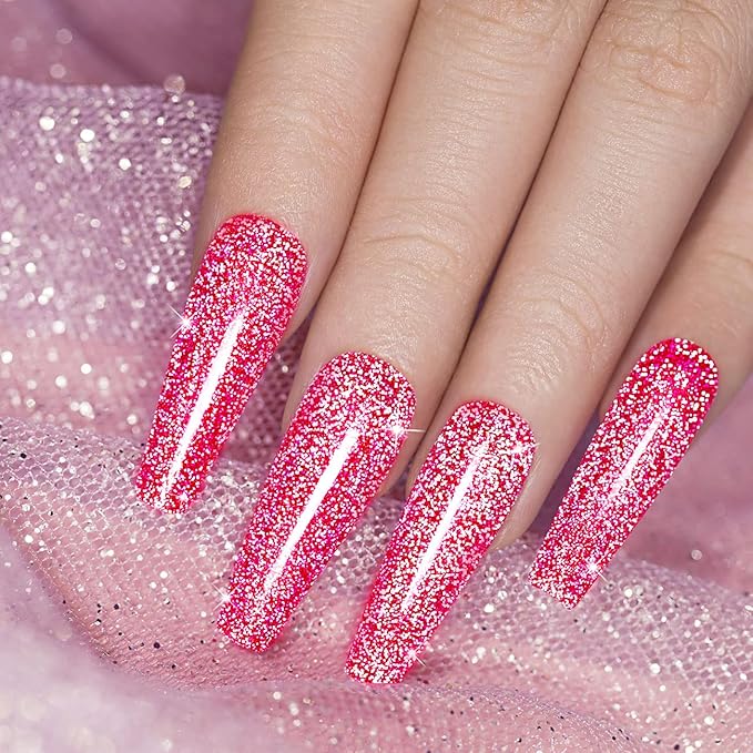 Diamond Gel Nail Polish, Neon Hot Pink Nailpolish, Reflective Shiny Gel Polish, Spring Summer Gelpolish Colors for DIY Nail Art Design UV LED Cure Required RAR90