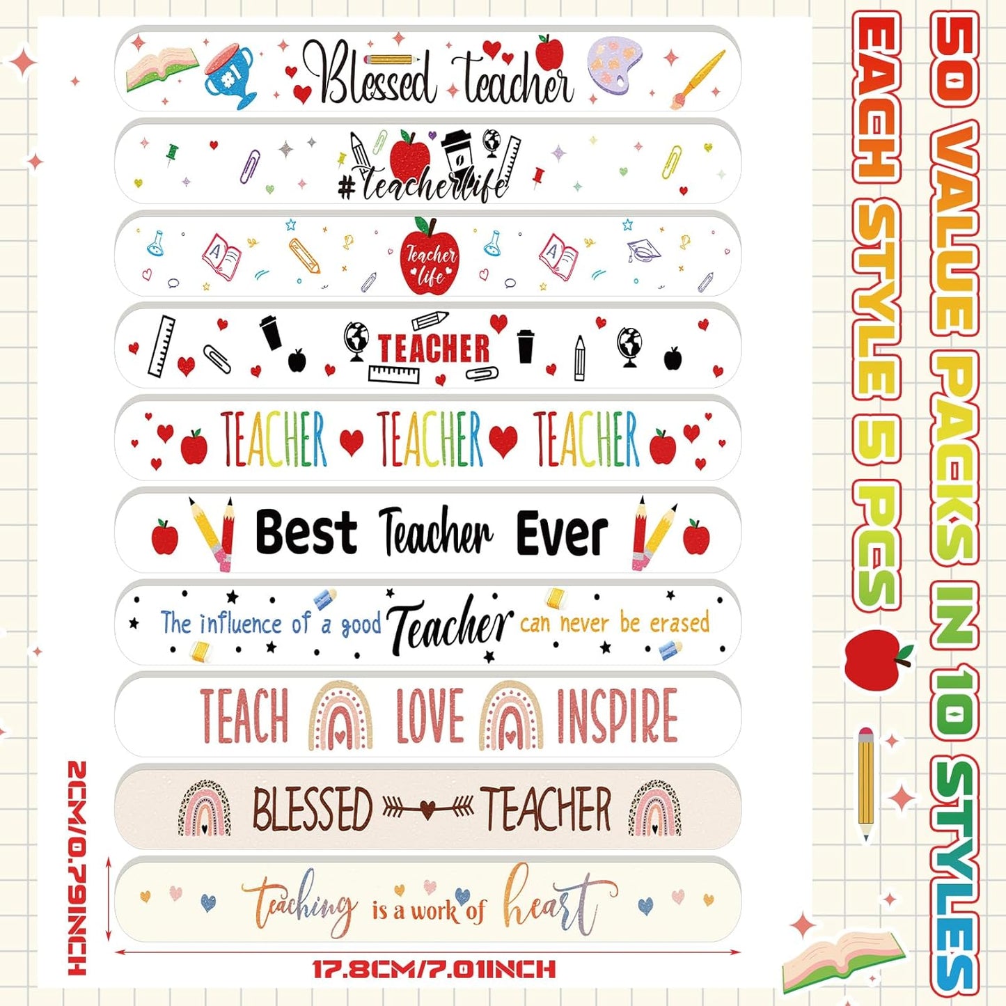 50 Pack Teacher Appreciation Gifts Bulk Christmas Stocking Stuffer Teacher Thank You Nail Files Emery Boards Small Spa Party Favors Employee Appreciation Gifts for Staff Team Coworkers