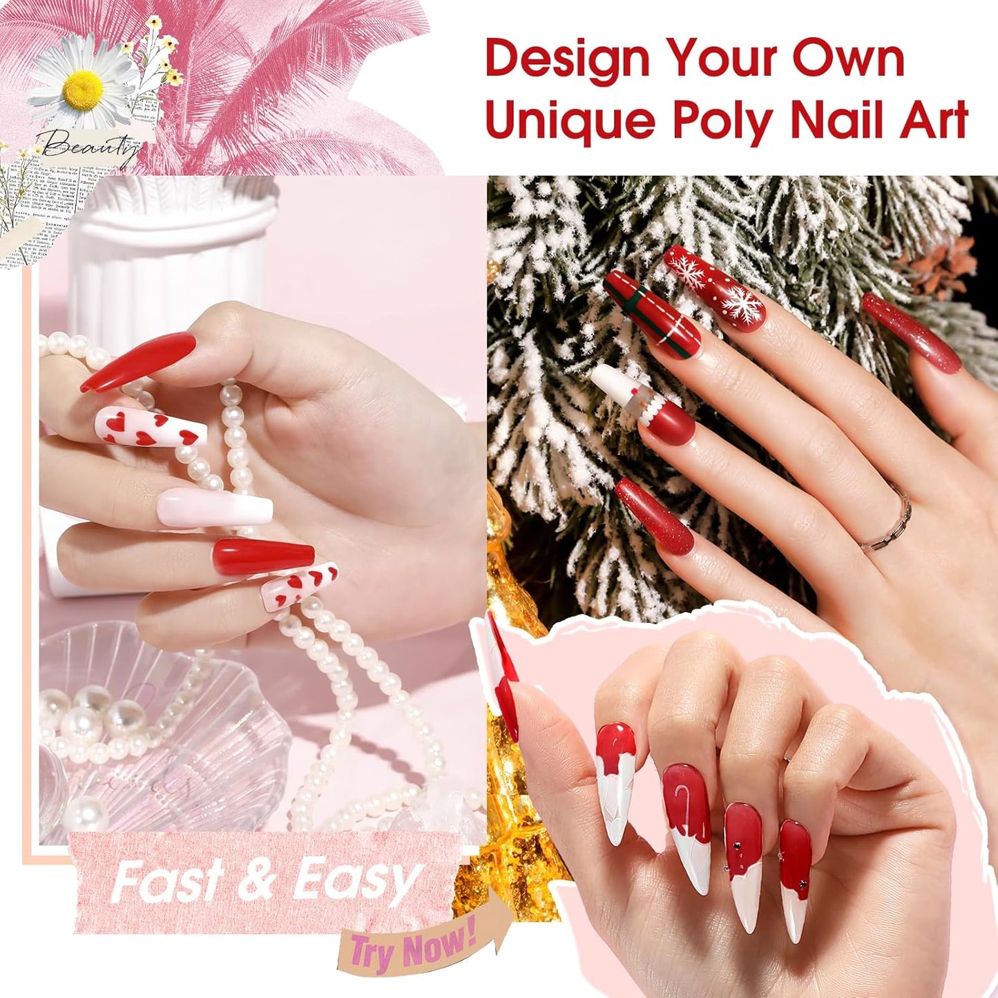 ROSALIND 2 oz Red Poly Nail Gel, Big Tubes Builder Red Gel for Nail Art Decoration, Nail Thickening Poly Nail Gel Easy to DIY Use at Home Need UV Lamp