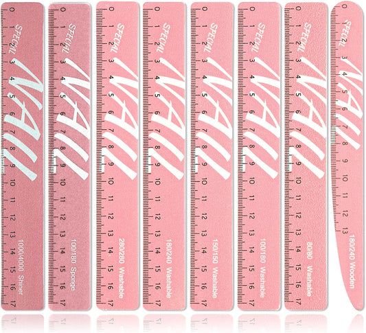 Nail Files and Buffers, 8 Pcs Nail Files for Natural Nails Emery Boards Nail Filer Professional Fingernail Files 80/100/150/180/240/280/1000/4000 Grit Nail File Set,Manicure Salon Tools