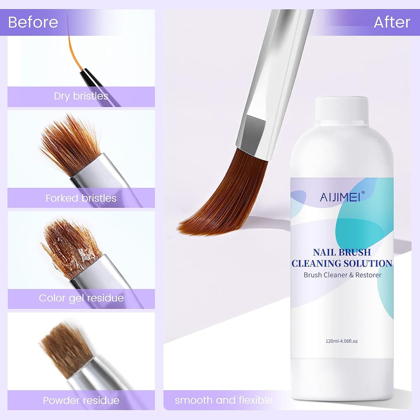 Nail Brush Cleaner Gel Restorer Solution Acrylic Nail Brush Cleaner Gel Quickly Clean for Acrylic Nail Brushes,Glitter Gel Nail polish Brushes,Builder Hard Gel Brush (120ML)