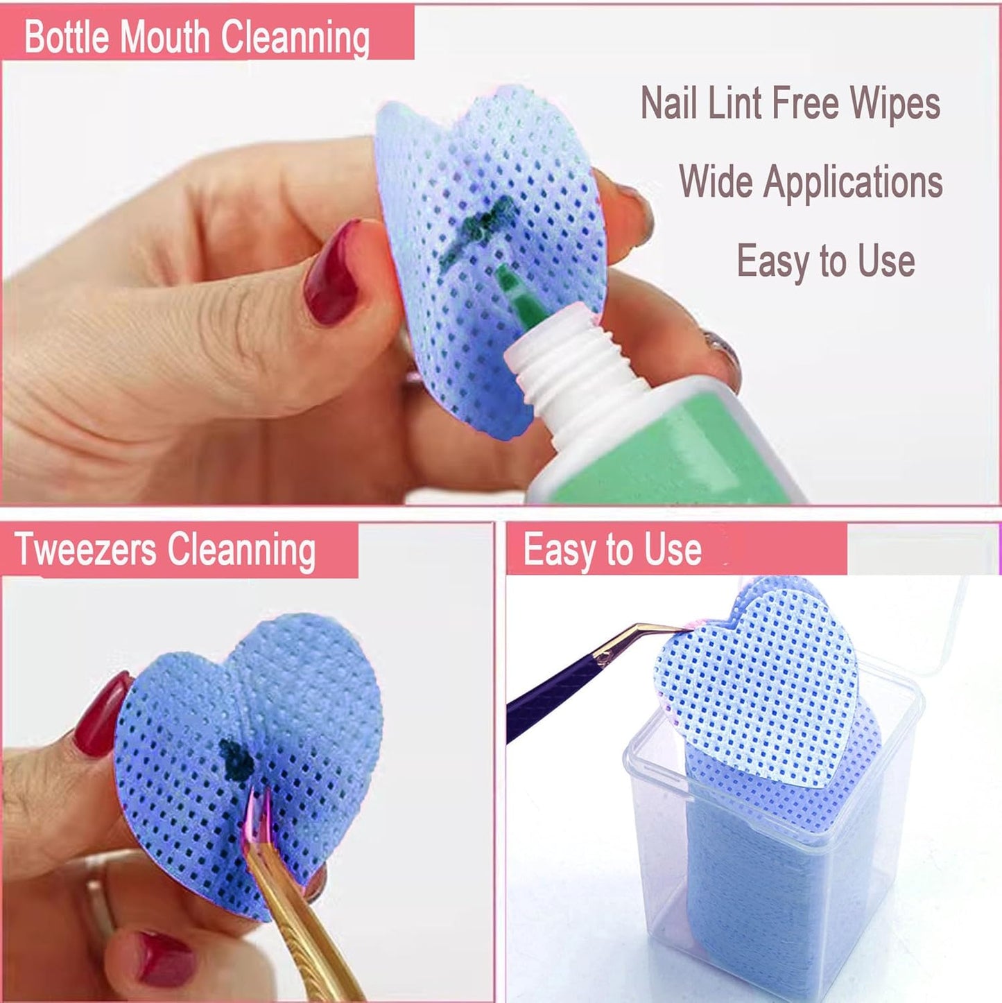 1000 PCS Lint Free Nail Wipes,Nail Polish Remover Wipes for Lash Extension Supplies,Lint-Free Lash Glue Wipes Pads Eyelash Extension Nails Wipes for Nail Polish Remover,Lash Glue Cleaning Pads, Blue
