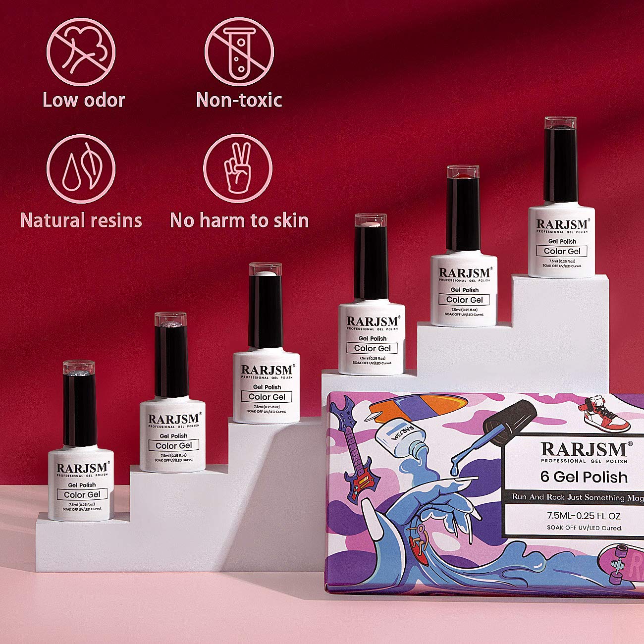 RARJSM Gel Nail Polish Kit, Glitter Rose Gold Silver Gel Polish, Pastel Pink Classic Red Black White Nail Polish Set, Curing Required Nail Art Manicure Salon 7.5ML Each Bottle