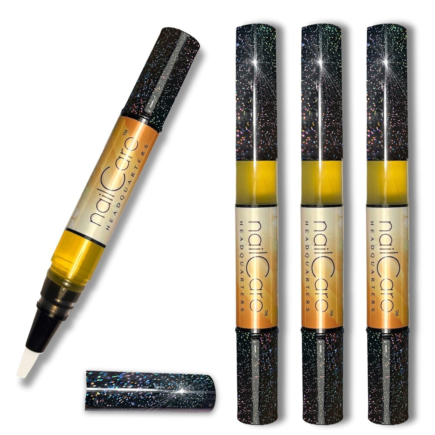 Cuticle Oil Pen for Nails - Nail Strengthener & Growth Serum for Damaged Nails, Hangnails w/Jojoba cuticle oil—Milk & Honey Fragrance - Holographic Glitter Pens 4-Pack (Milk and Honey)