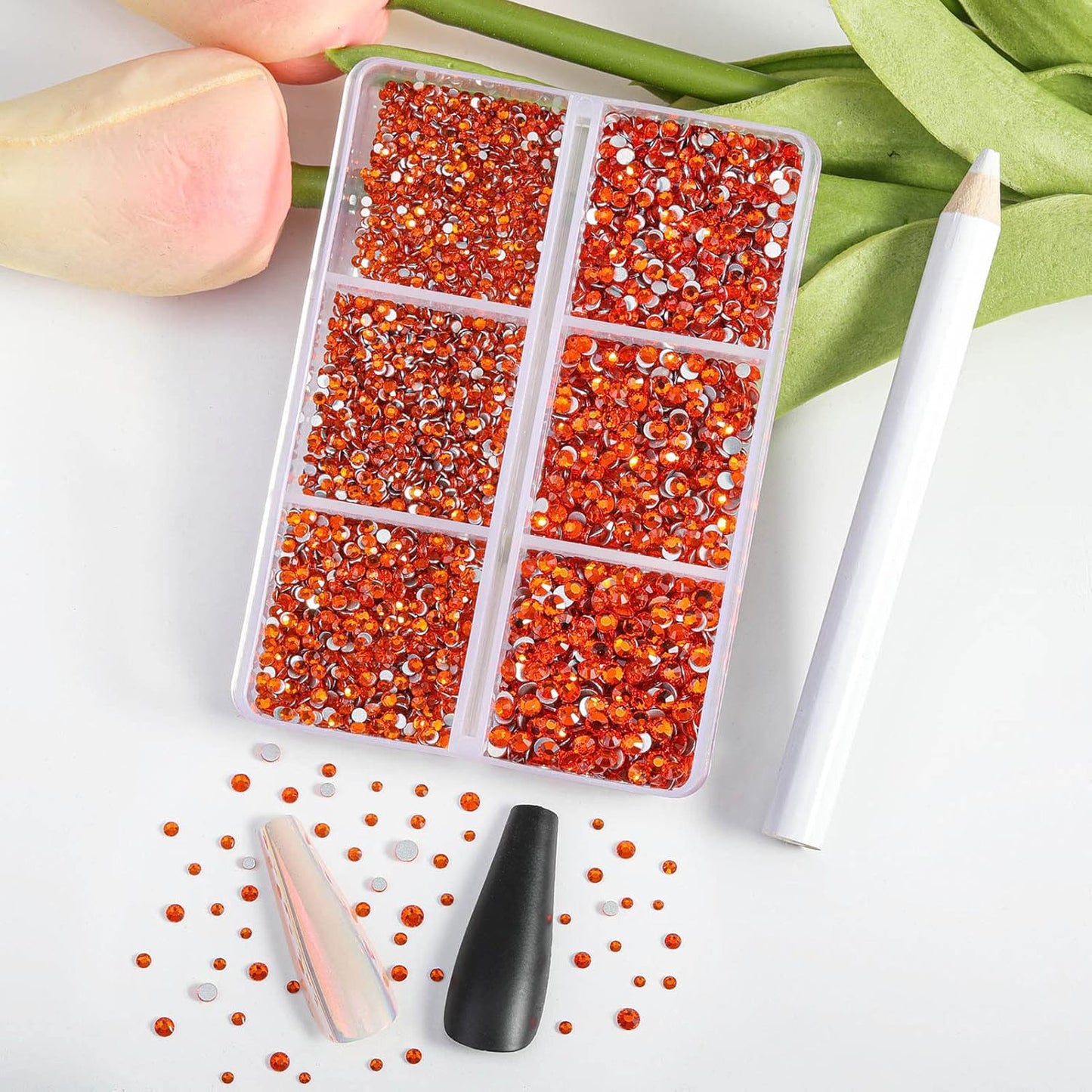 Beadsland 7200pcs Flatback Rhinestones,Orange Rhinestone Nail Gems Round Crystal Rhinestones for Crafts,Mixed 6 Sizes with Wax Pencil Kit, SS3-SS10,Hyacinth/Orange