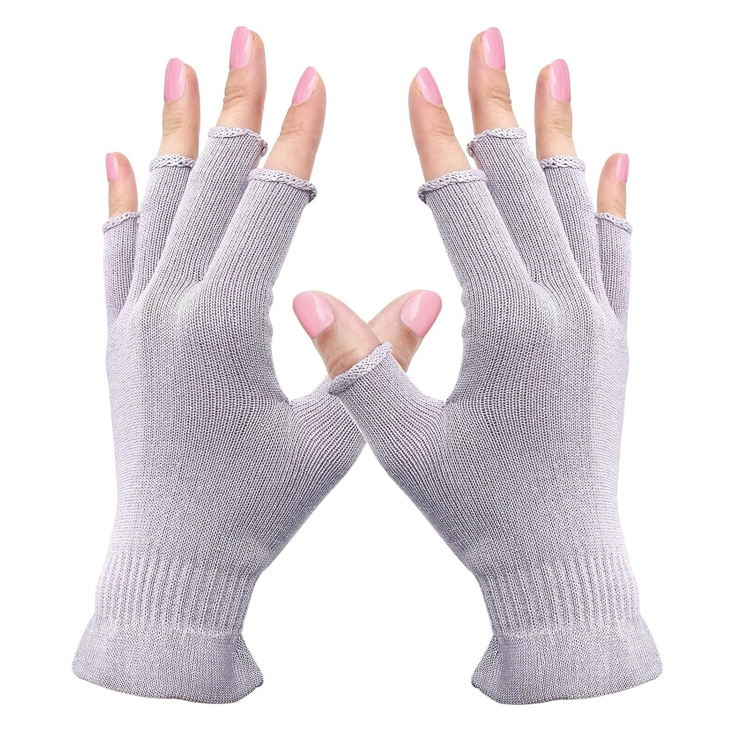 MIG4U Fingerless Moisturizing Gloves, Half Finger Touchscreen Beauty Glove for Eczema, SPA, Dry Hands, Skin Treatment, Summer Sun UV Protection, Pale Purple, 1 Pairs L/XL