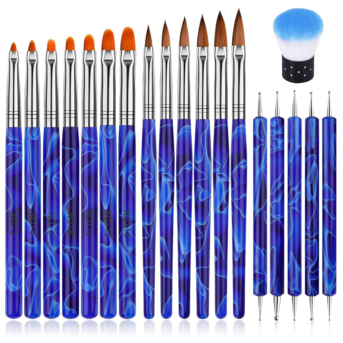 TOROKOM 19Pcs Nail Art Brushes Acrylic Brushes for Nails Art Application Set with Nail Polish Brushes, Nail Design Brushes, Double Ended Dotting Tools, Nail Dust Brush