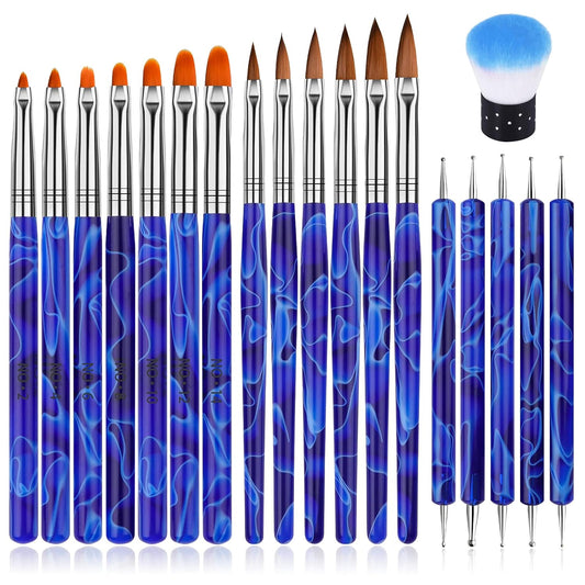 TOROKOM 19Pcs Nail Art Brushes Acrylic Brushes for Nails Art Application Set with Nail Polish Brushes, Nail Design Brushes, Double Ended Dotting Tools, Nail Dust Brush