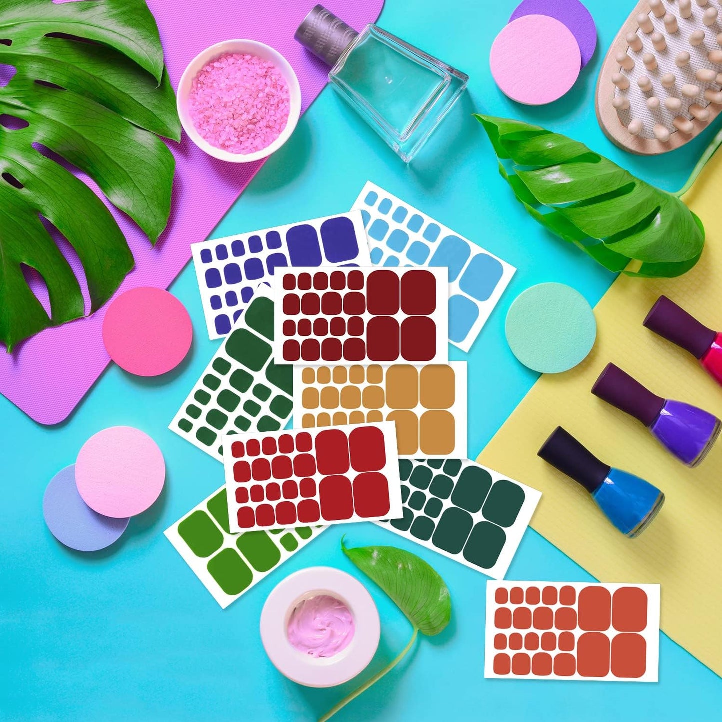 DANNEASY 16 Sheets Toe Nail Stickers Full Nail Wraps for Women Solid Color Toenail Polish Strips Self Adhesive Toes Nail Polish Stickers Gel Strips Nails Manicure Sticker with File, Cuticle Stick