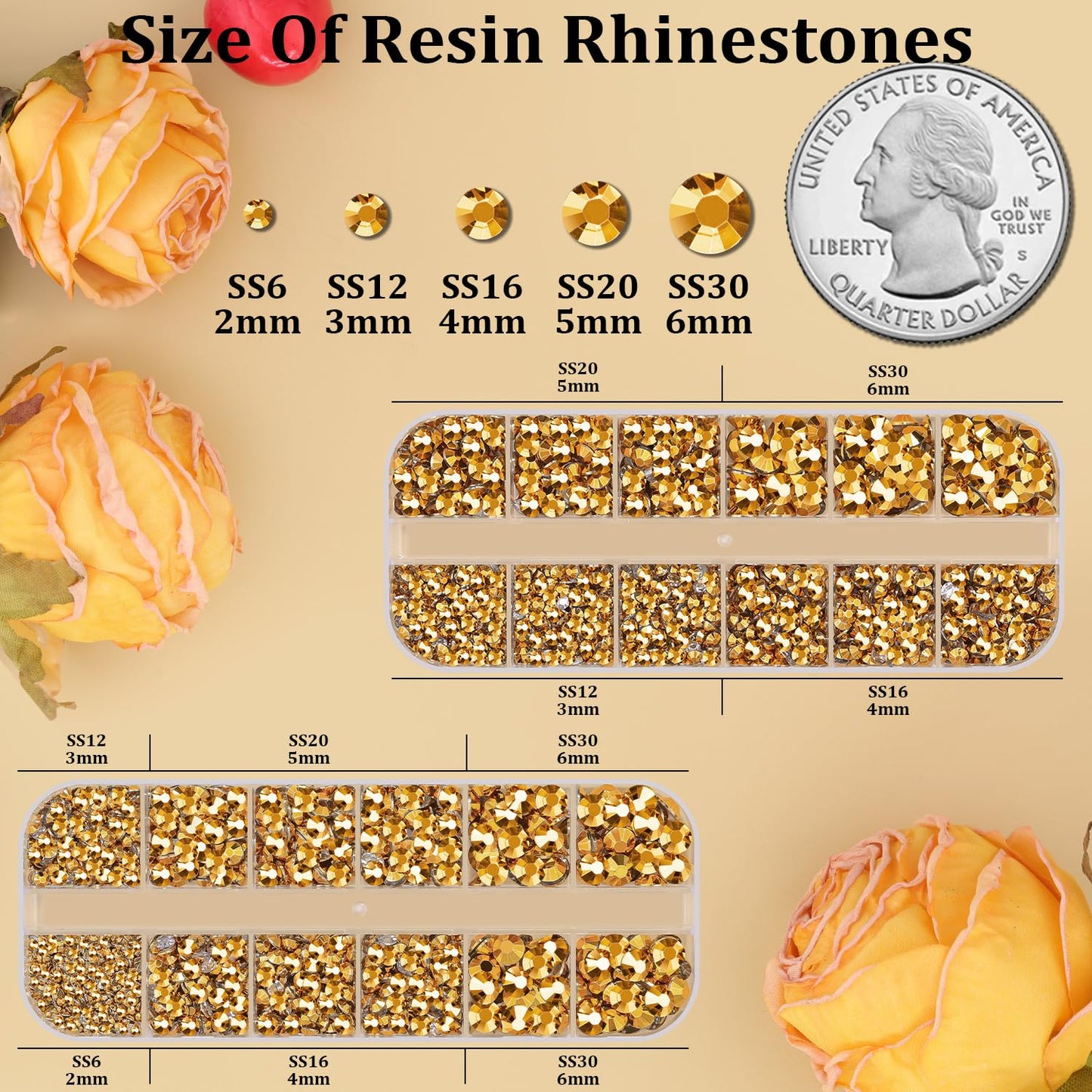 Resin Rhinestones for Crafting, 2 Boxes Copper Gold Flatback Crystals for Bedazzling Crafts DIY Nail Art Decoration, Non Hotfix Bulk Gems for Tumbler Shoes Clothing Fabric Face Makeup