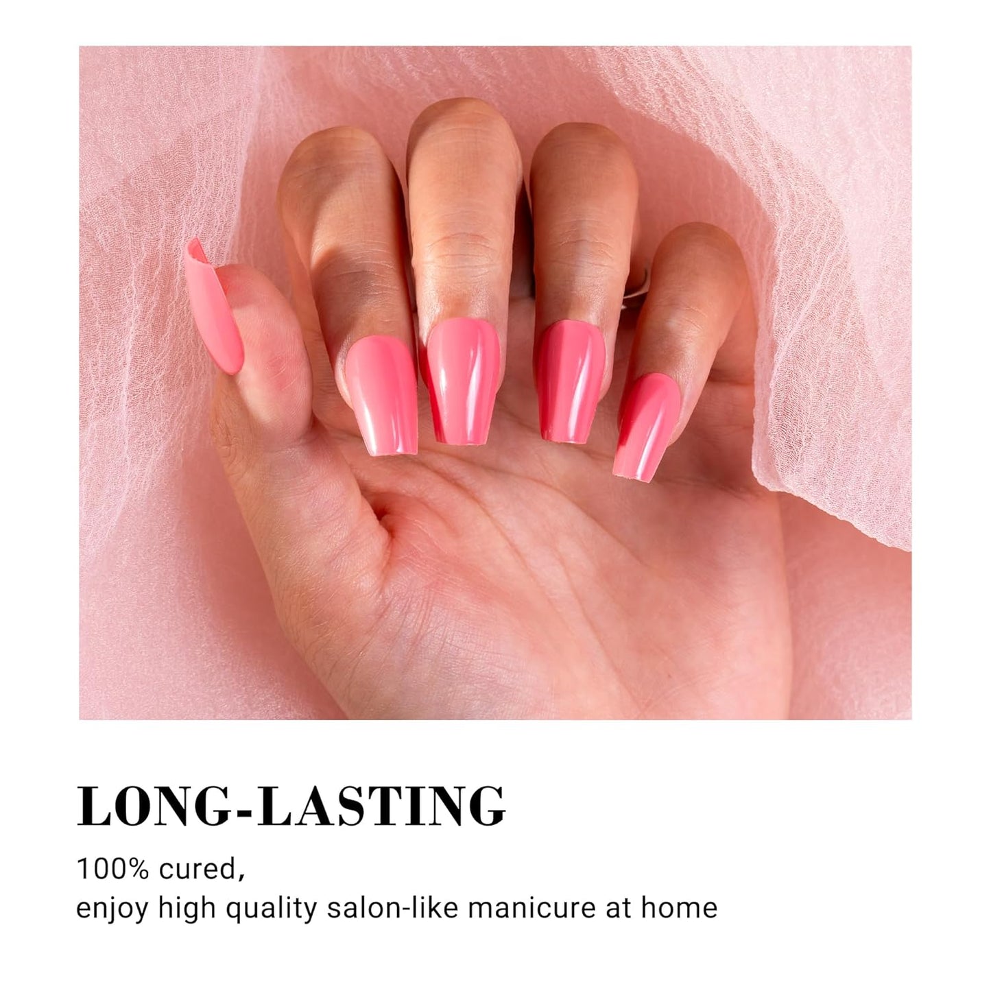 MelodySusie 30PCS Semi Cured Gel Nail Strips, Juicy Pink, Works with Any Nail Lamps, Salon Quality, Long Lasting, Easy to Appl, Includes 2 Prep Pads, Nail File & Wooden Stick