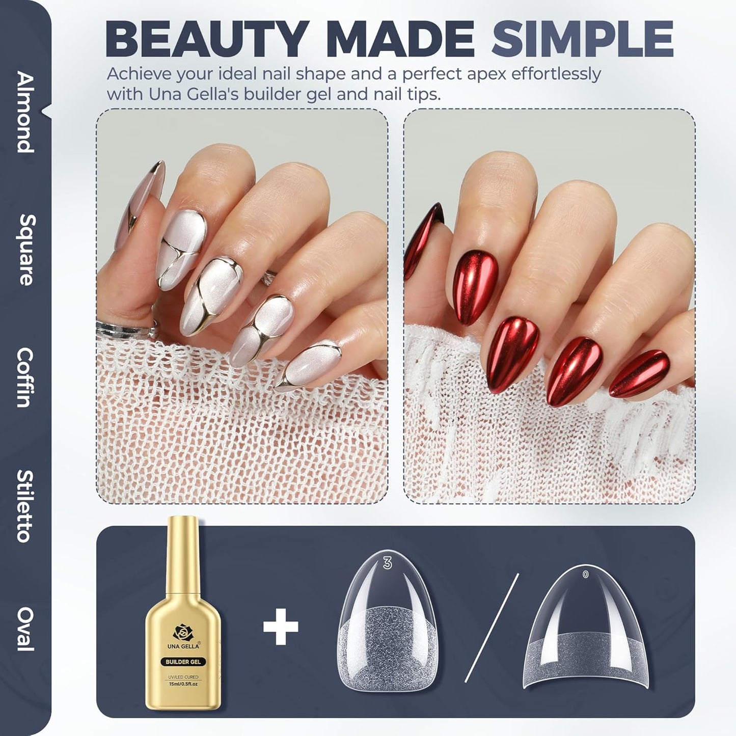 UNA GELLA Builder Gel For Nails, 7 In 1 Clear Hard nail Strengthener Builder Gel For Apex Building/Nail Extension, Led Lamp Needed