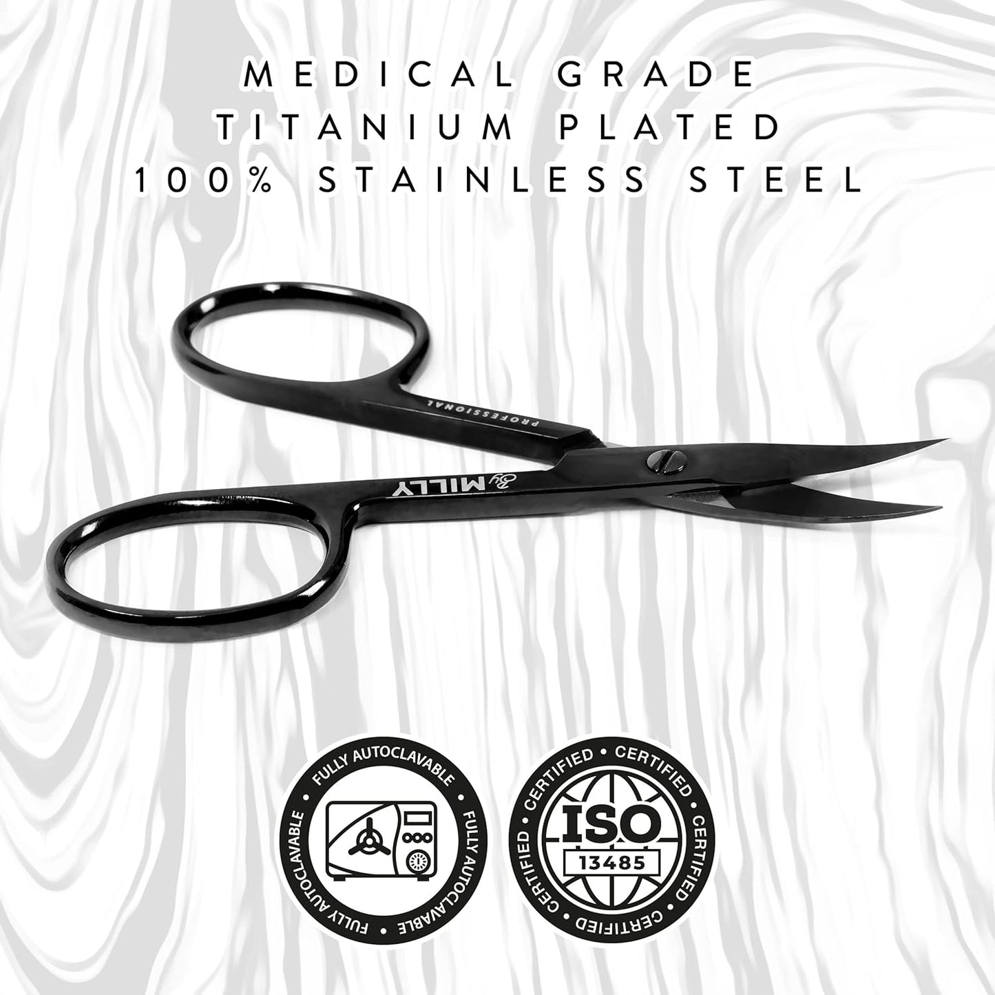 Professional Nail Scissors | High Carbon Stainless Steel | Manicure | Razor Sharp Curved Blade for Women - 100% Stainless Steel Beauty Scissors for Nails (Black)