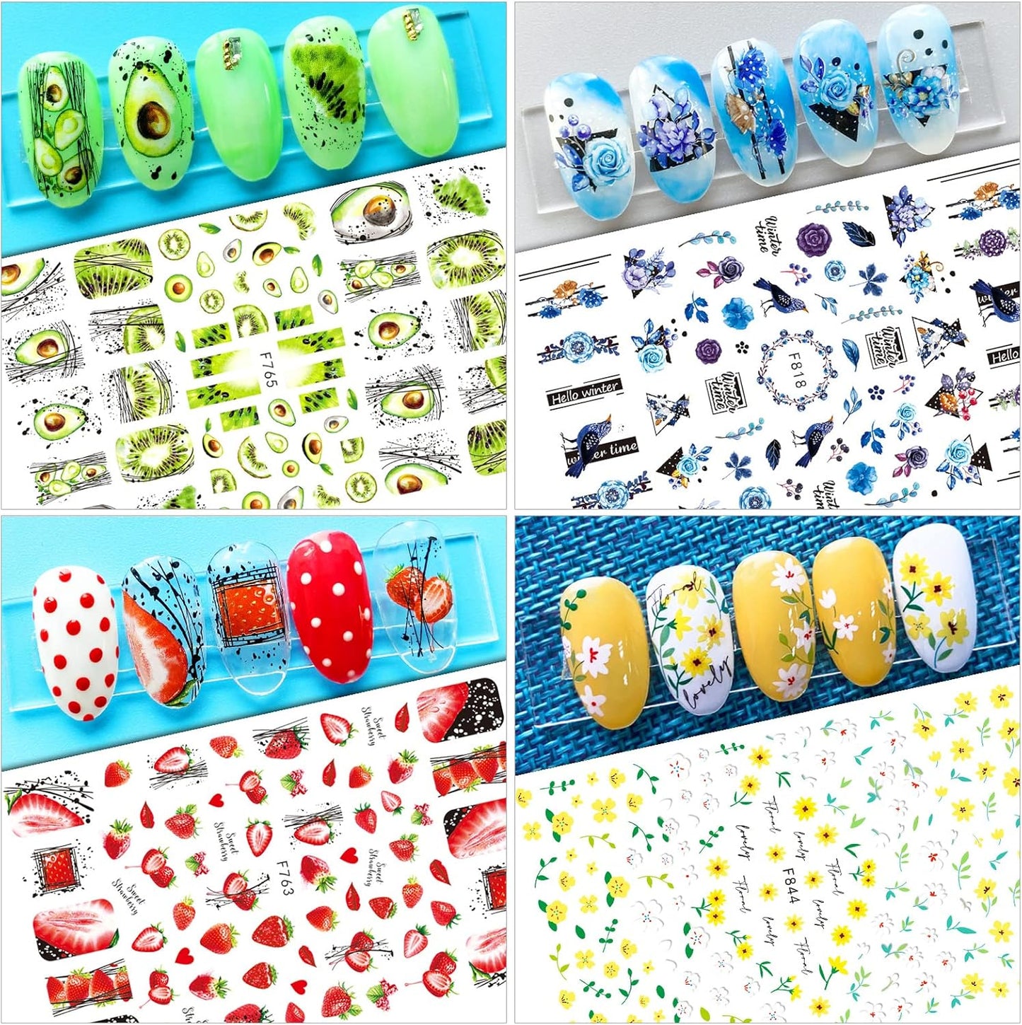 WSYUB Nail Stickers, 24 Stickers for Nails Art, Self Adhesive Nail Art Sticker Decals, Nail Supplies kit Large Sheets