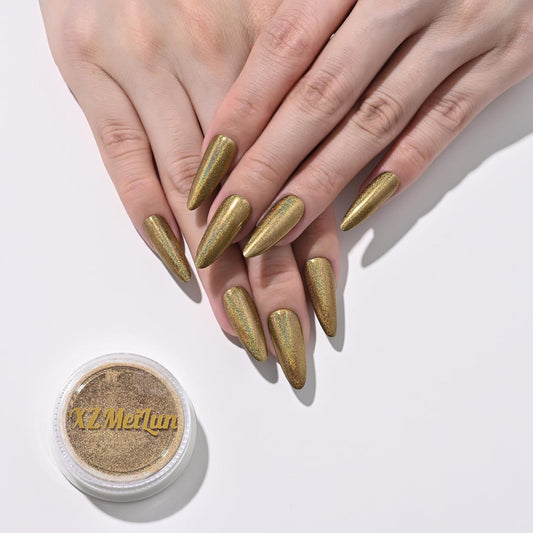Chameleon Gold Magic Mirror Chrome Nail Powder, Big-Capacity 1.5g Metallic Dust Holographic Effect Powder Pigment Glitter Manicure Kit, Nail Art, Can Mixed with Builder Gel Nail Polish Use