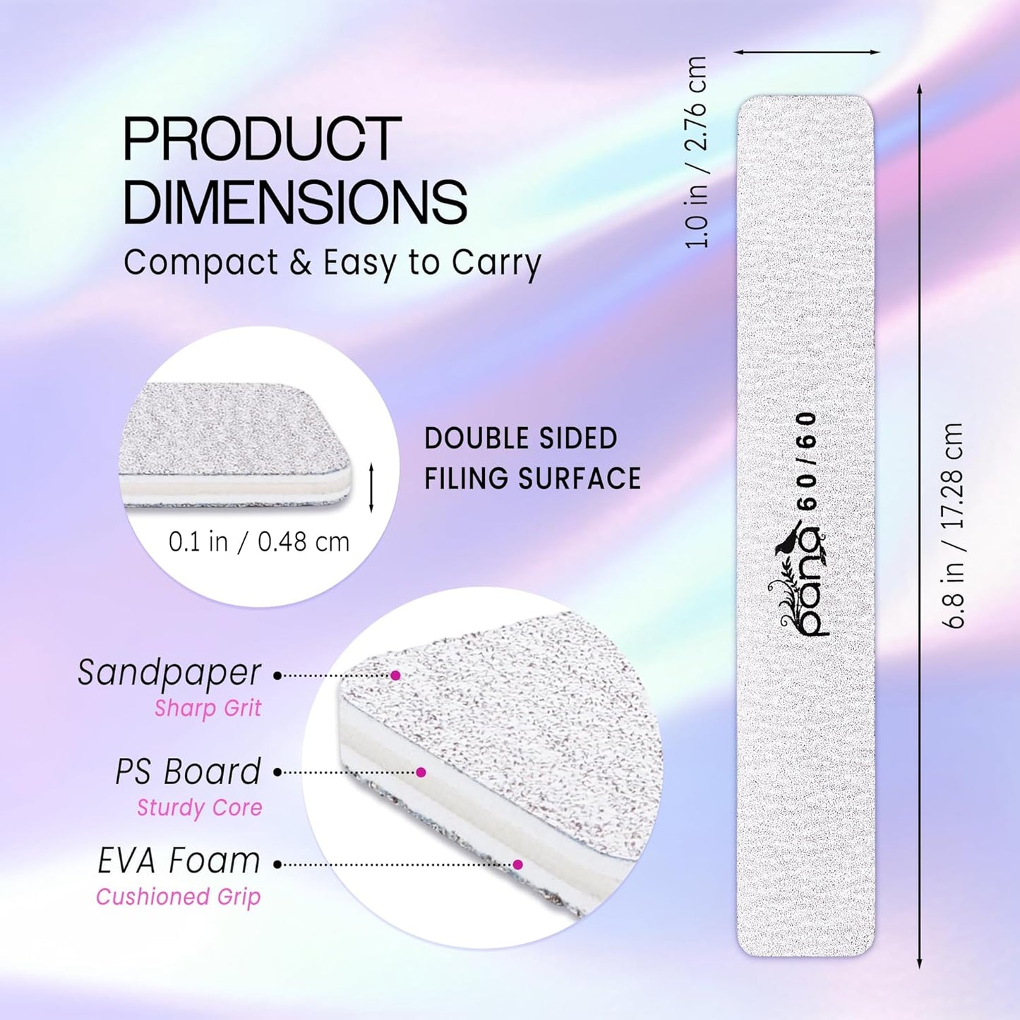 10PCS Jumbo Size PANA Professional Double Sided Nail Files - Zebra, 60/60 Grit - Emery Board Nail Buffering File Manicure Pedicure Nail Polisher Washable