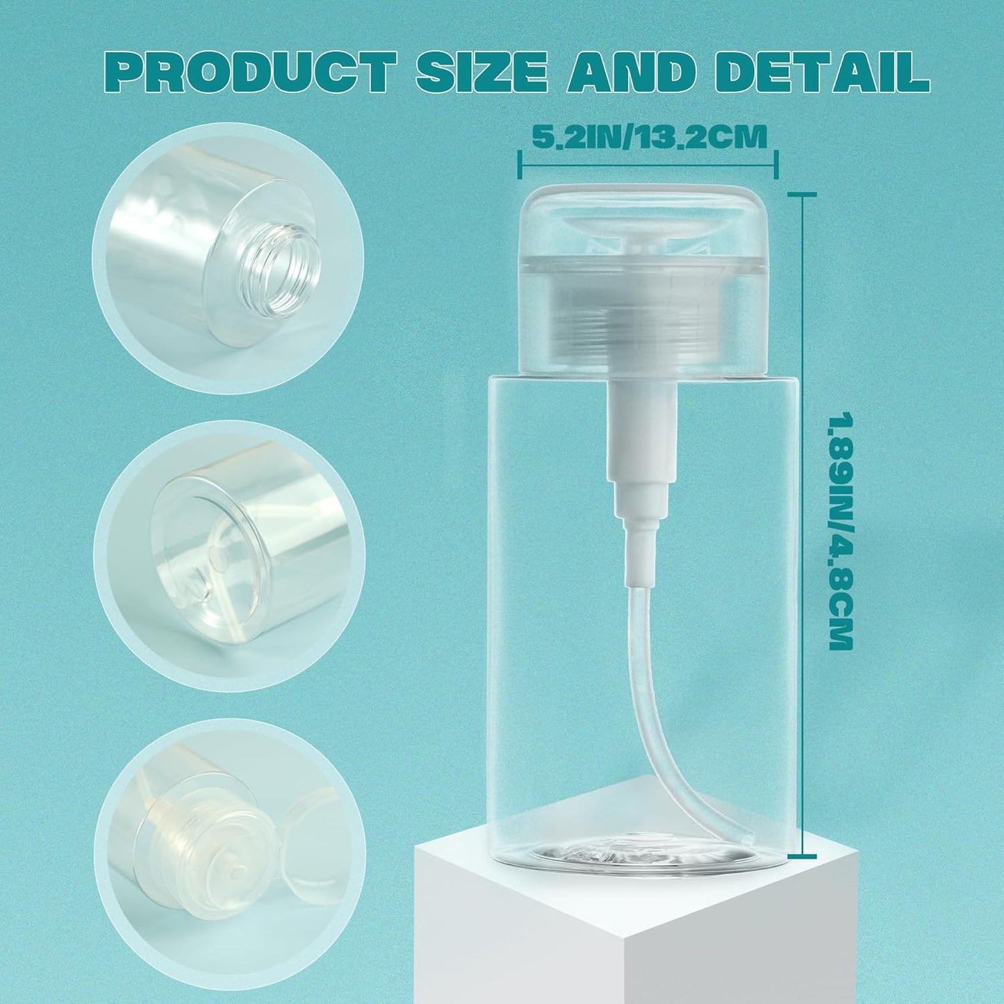 3 Pack Push Down Pump Dispenser,Clear Push Top Empty Bottles with DIY Stickers for Alcohol,Nail Polish,Makeup Remover,Toner (200ml)
