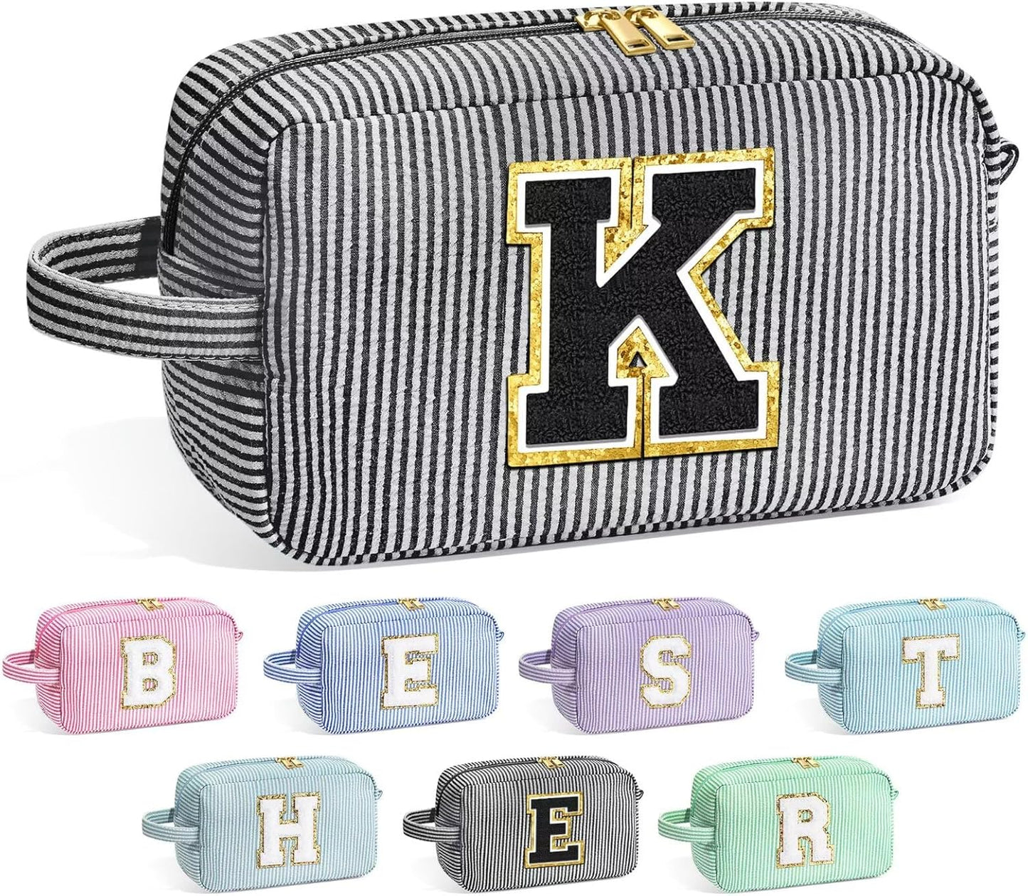 YOOLIFE Birthday Gifts for 4 5 6 7 8 9 10 11 12 13 14 15 16 Year Old Girl Gifts, Gifts for Women Teen Girls Kids Her Daughter, Monogram Initial Girls Makeup Bag, Black Letter K