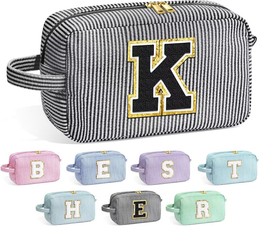 YOOLIFE Birthday Gifts for 4 5 6 7 8 9 10 11 12 13 14 15 16 Year Old Girl Gifts, Gifts for Women Teen Girls Kids Her Daughter, Monogram Initial Girls Makeup Bag, Black Letter K