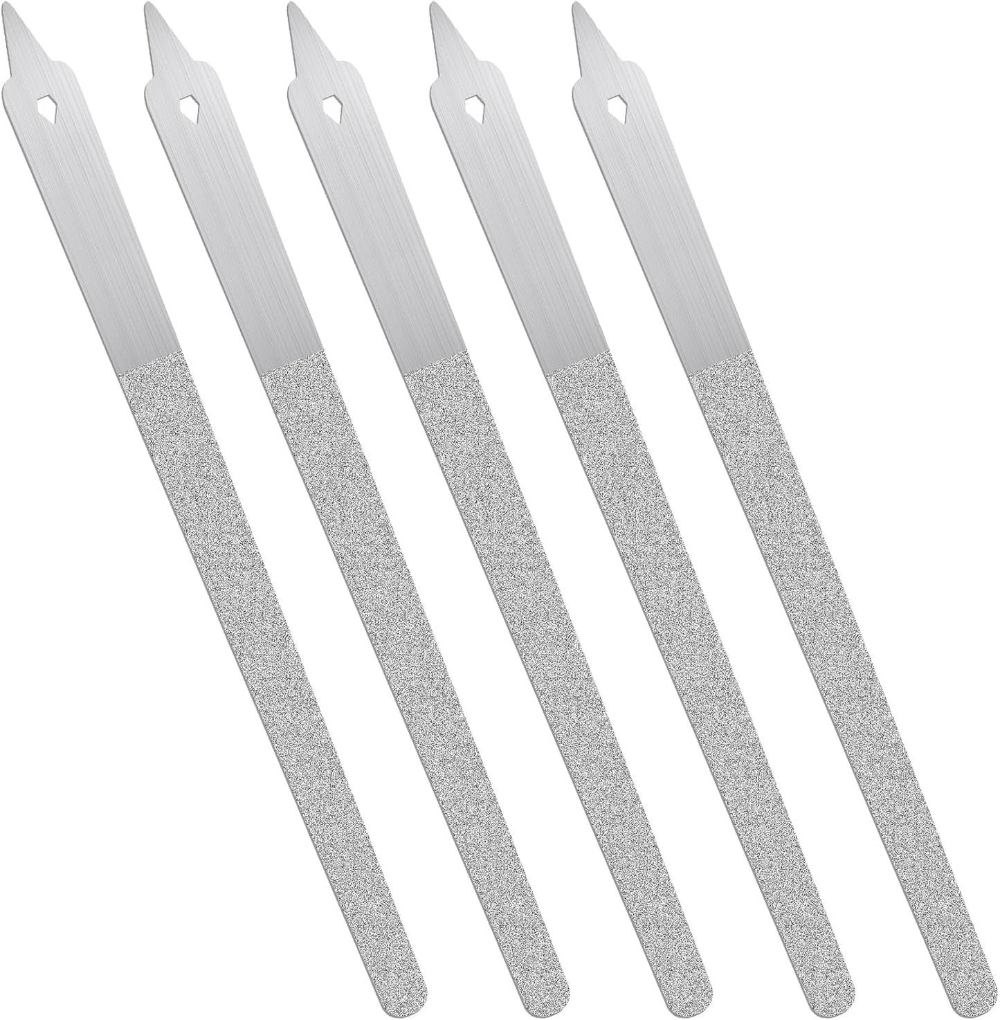 Diamond Dust Nail File, 5 Pcs Metal Nail File with Sharp Pointed Tip, Stainless Steel Nail Dresser Nail Buffering Files, Double Sided Nail File Fingernails Toenails Manicure Files for Salon and Home