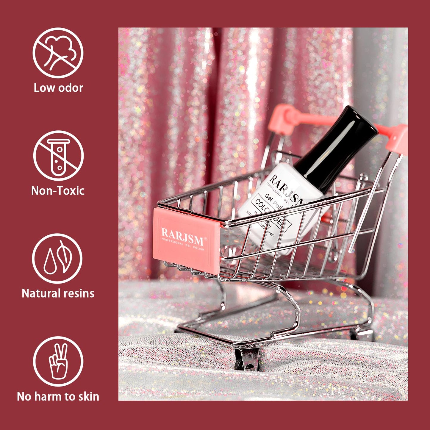 RARJSM Rose Glitter Gel Nail Polish Big Flakes Diamond Sparkly Chunky Rose Pink Shimmer Pigments Nail Gel Polish Soak off L e d U V Curing Required for Nail Art Salon Fall Winter Christmas Manicure