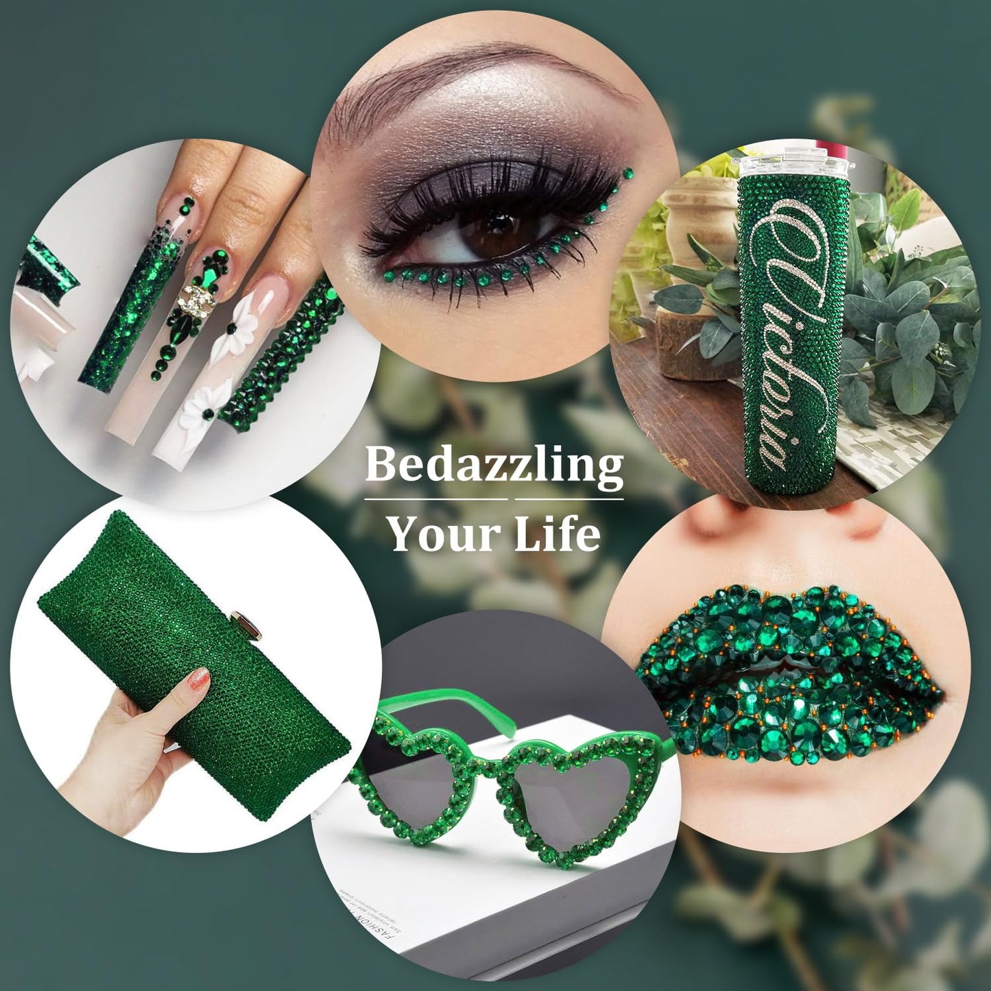 Resin Rhinestones for Crafting, 1 Box Dark Green Flatback Crystals for Bedazzling Crafts DIY Nail Art Deco, Non Hotfix Bulk Gems for Tumbler Shoes Clothing Fabric Face Makeup