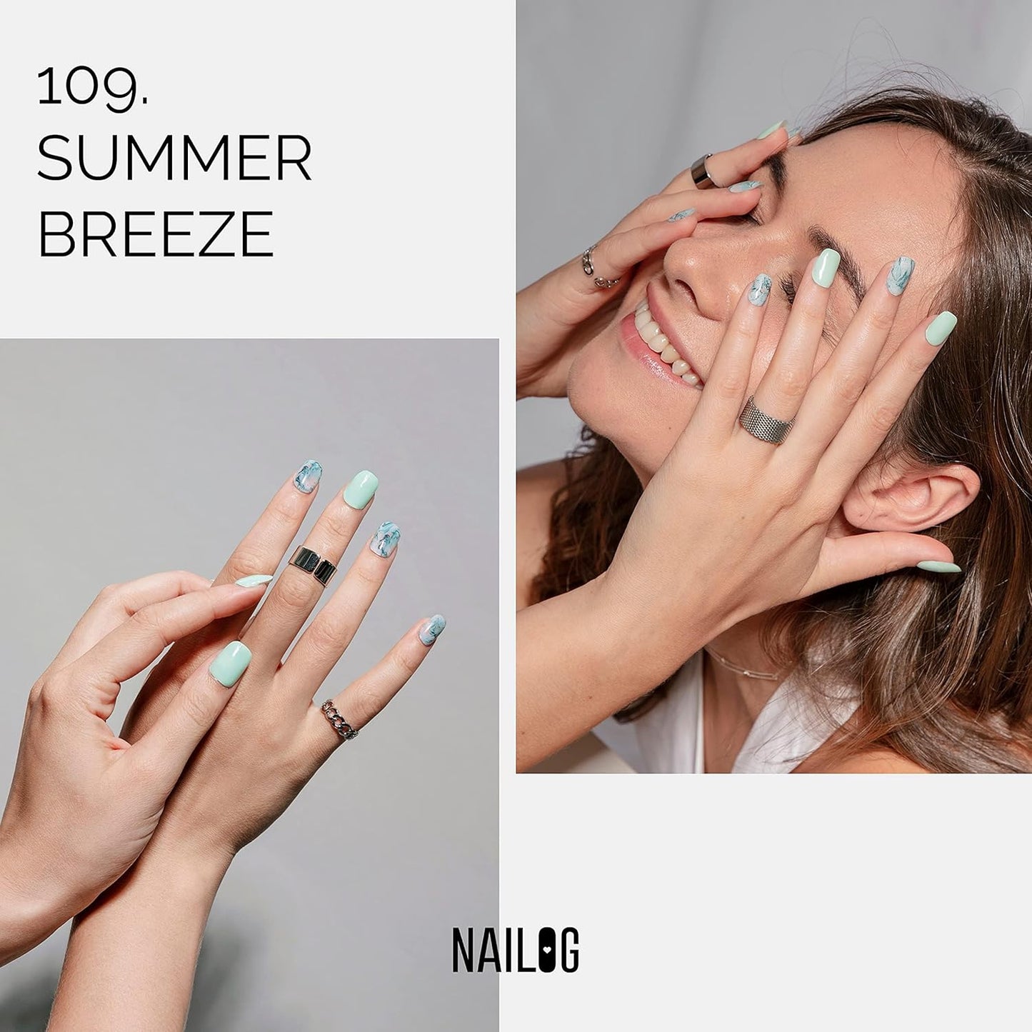 NAILOG Semi Cured Gel Nail Strips (20 Extra Long Polish Stickers/Wraps) │ Glossy & Long Lasting Soft Gel Finishing (Summer Breeze)