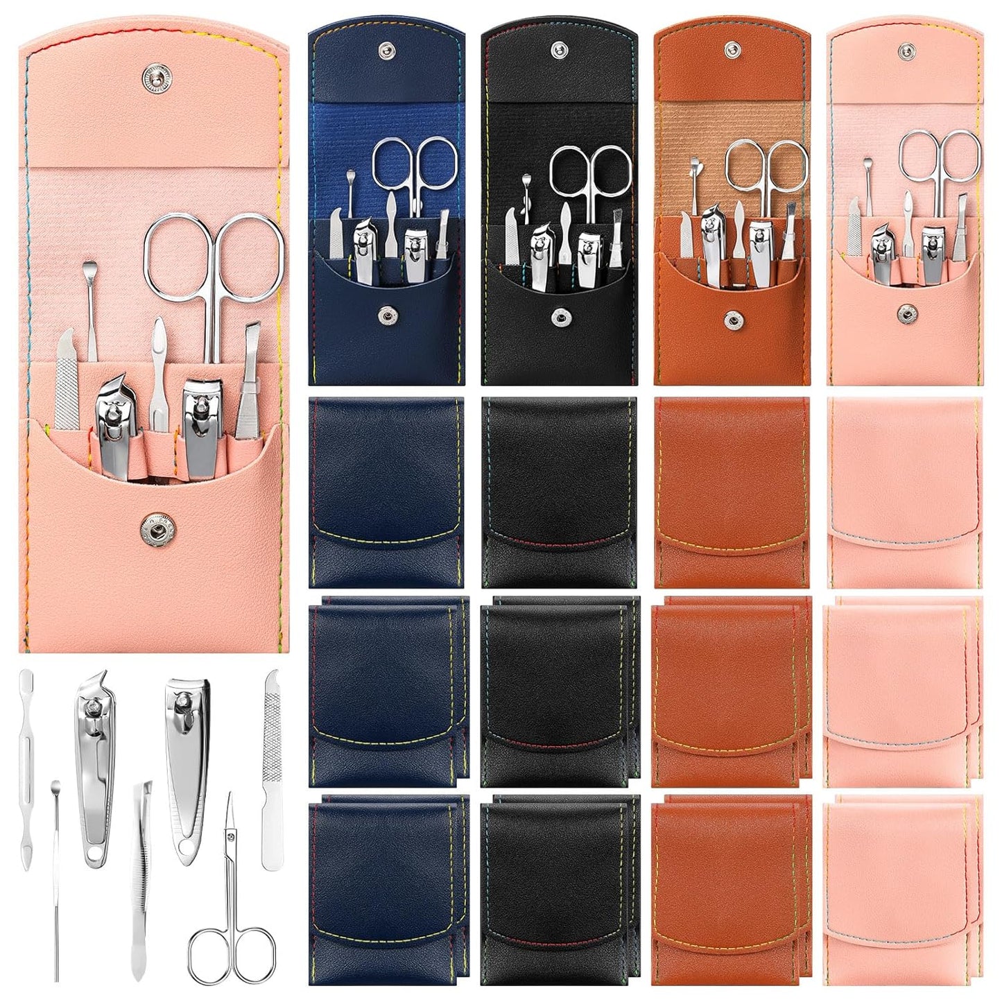 Lasnten 24 Set Christmas Manicure Set Bulk Nail Clippers Grooming Nail Kit Stainless Steel Professional Pedicure Kit Pedicure Tools with Travel Case Gifts for Xmas Men Women(7 in 1,Fresh Colors)