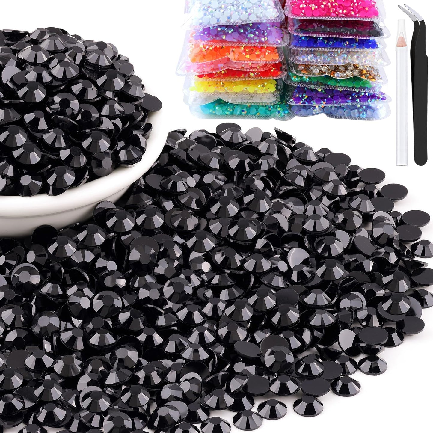 2000pcs 6mm Resin Rhinestones Bulk, Black Flatback Round Jelly Rhinestones Bedazzling Non Hotfix Crystal Gems Large Quantity Wholesale for DIY Crafts Clothes Bottles Tumblers Face Makeup Manicure
